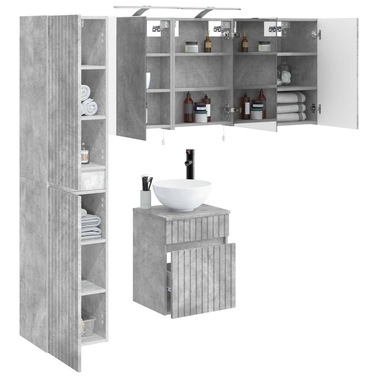 vidaXL Badezimmerschrank-Set 5 pcs Betongrau 40 x 10,5 x 60,5 cm