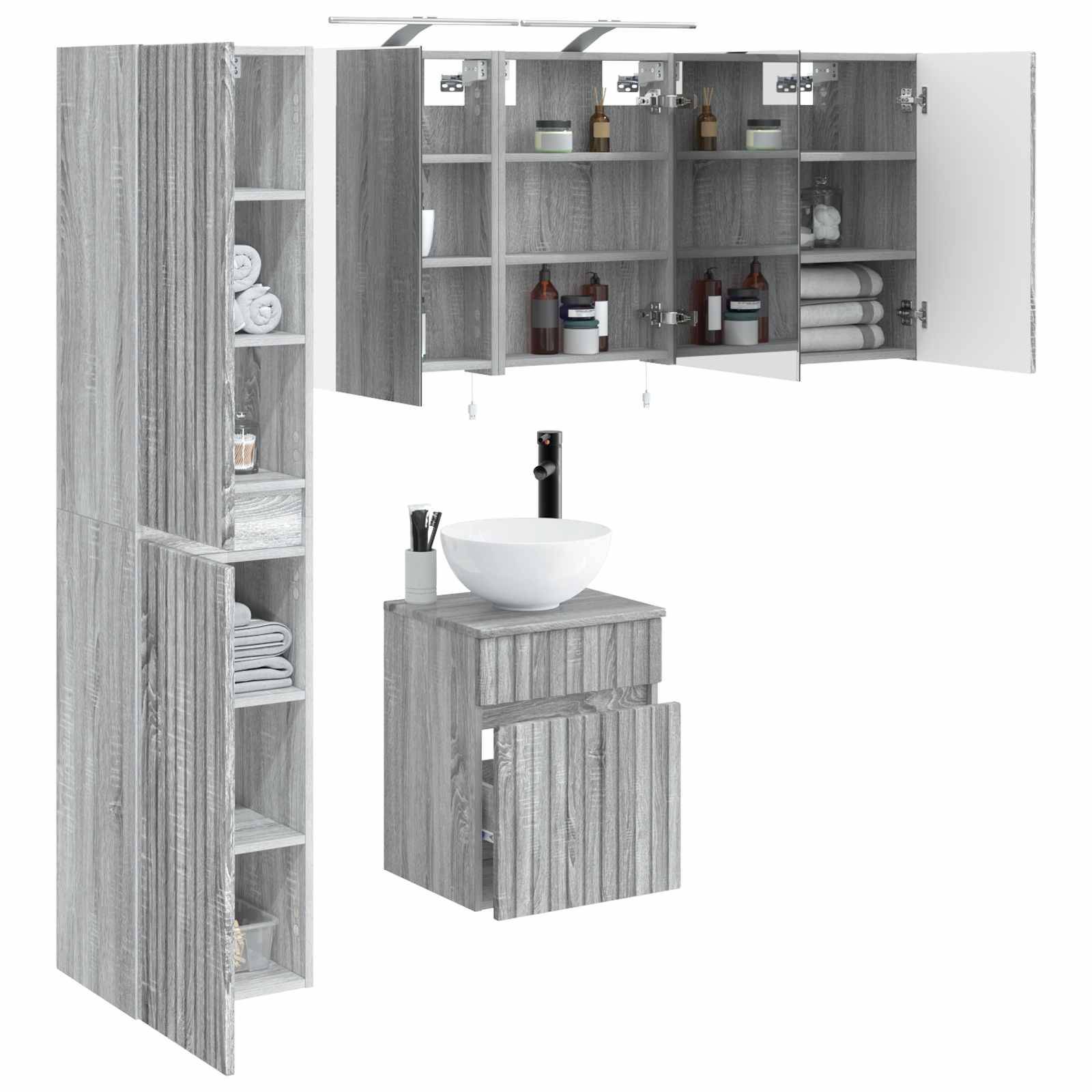 vidaXL Badezimmerschrank-Set 5 pcs Grau Sonoma 40 x 10,5 x 60,5 cm