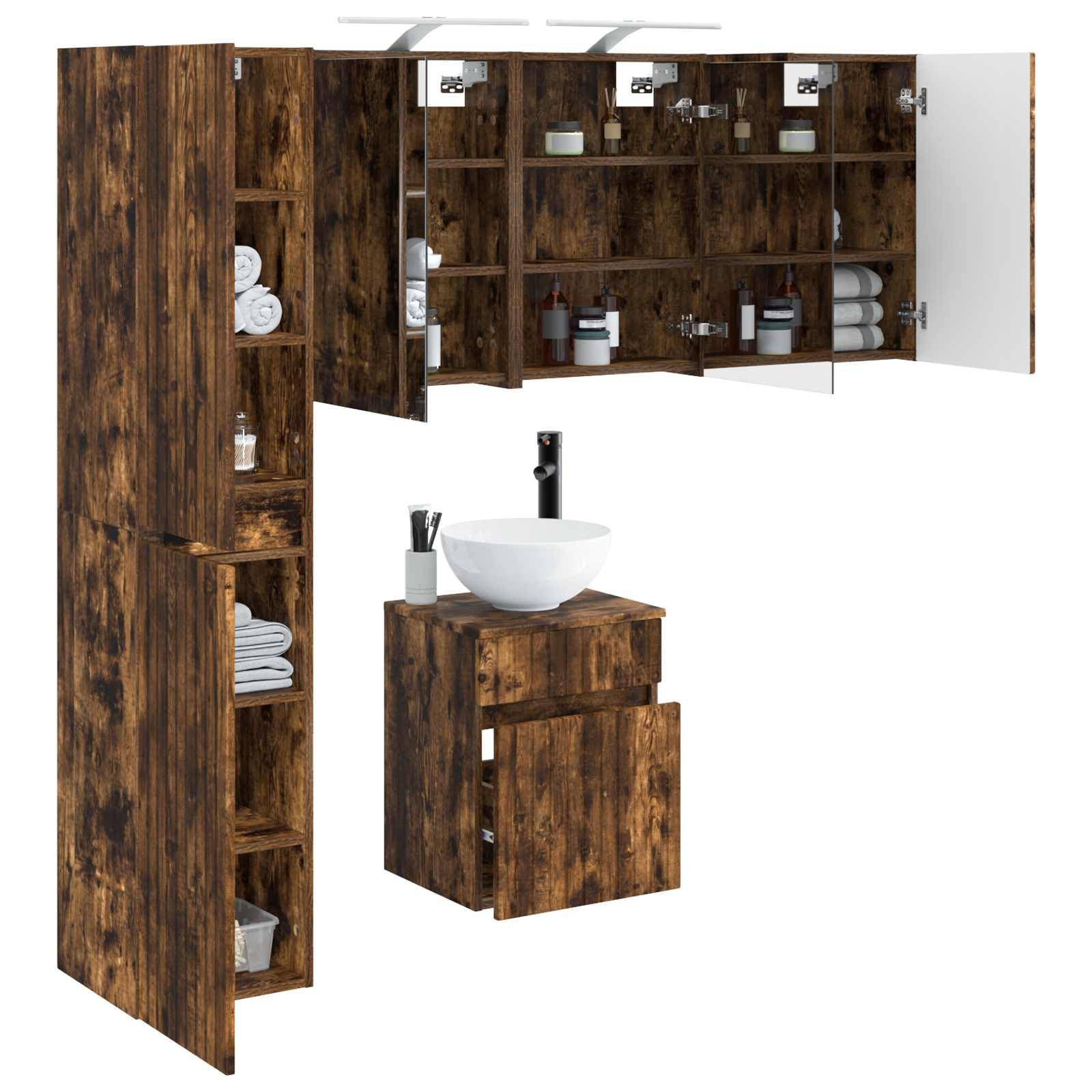 vidaXL Badezimmerschrank-Set 5 pcs Geräucherte Eiche 43 x 16 x 62,5 cm