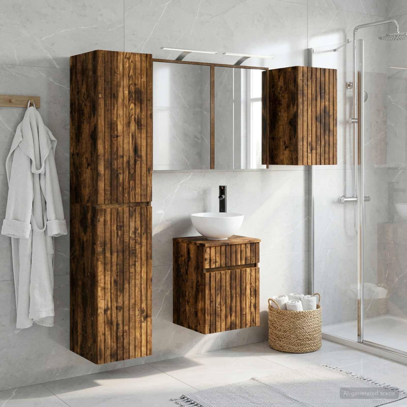 vidaXL Badezimmerschrank-Set 5 pcs Geräucherte Eiche 43 x 16 x 62,5 cm