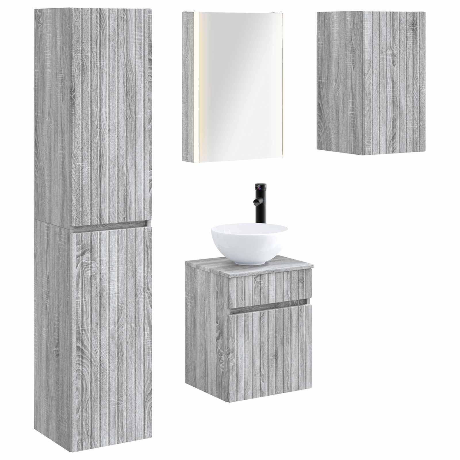 vidaXL Badezimmerschrank-Set 5 pcs Grau Sonoma 43 x 11,5 x 60,5 cm