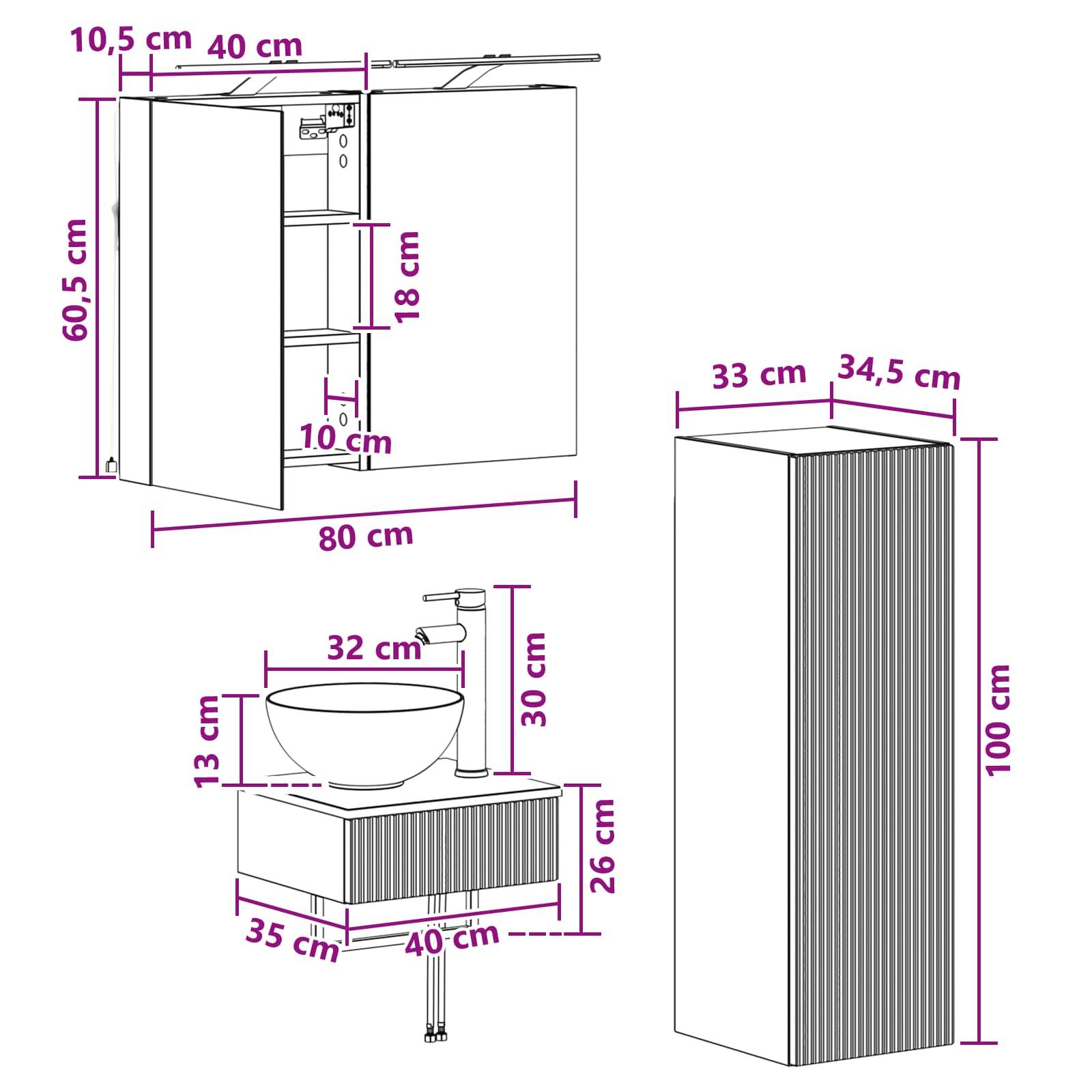 vidaXL Badezimmerschrank-Set 4 pcs Sonoma-Eiche 40 x 10,5 x 60,5 cm