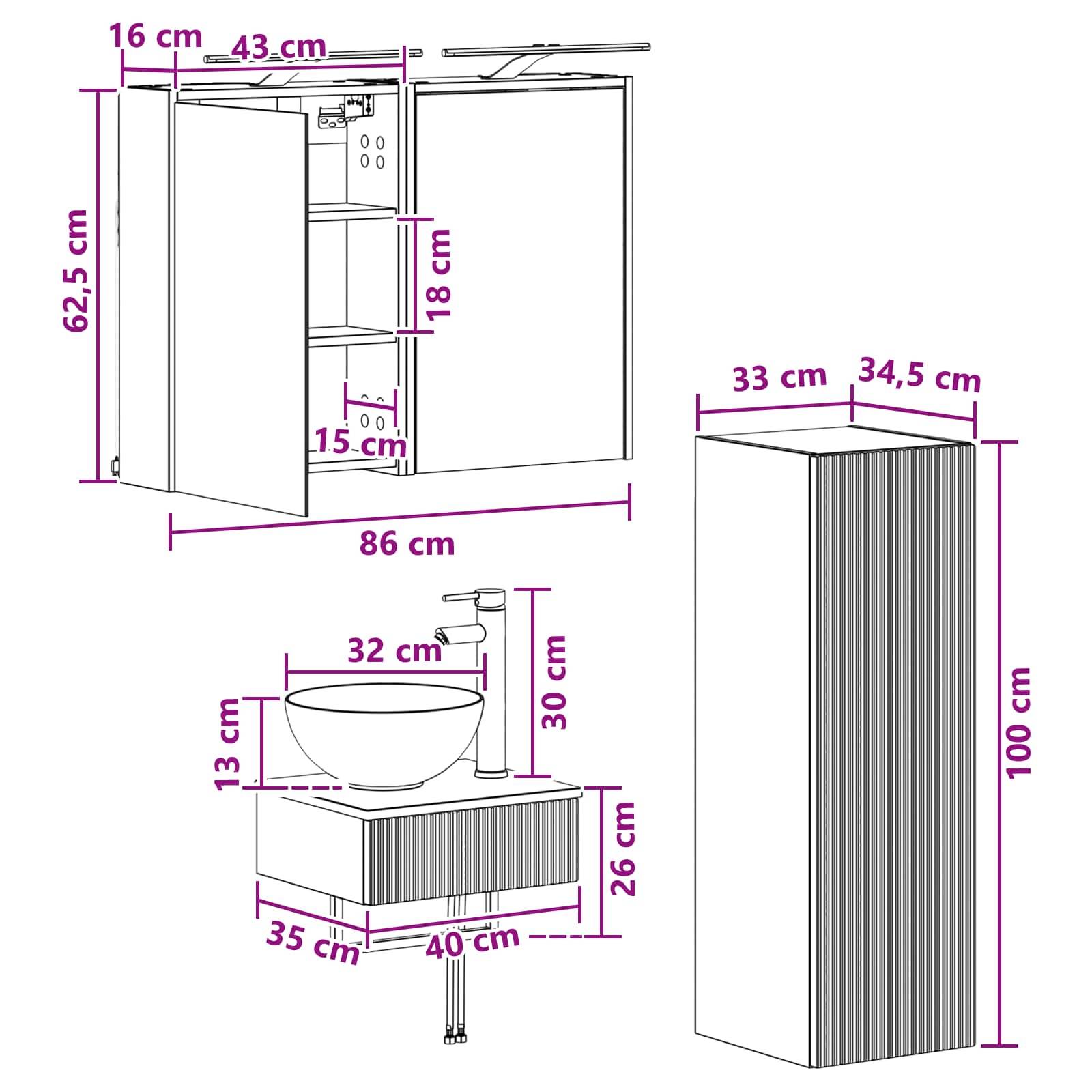 vidaXL Badezimmerschrank-Set 4 pcs Weiß 43 x 16 x 62,5 cm