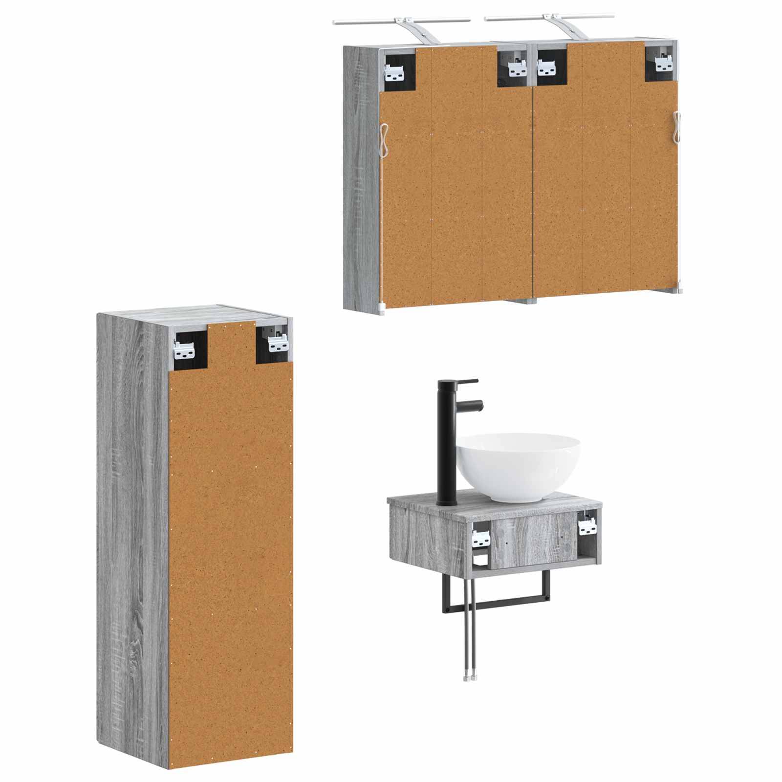 vidaXL Badezimmerschrank-Set 4 pcs Grau Sonoma 43 x 16 x 62,5 cm