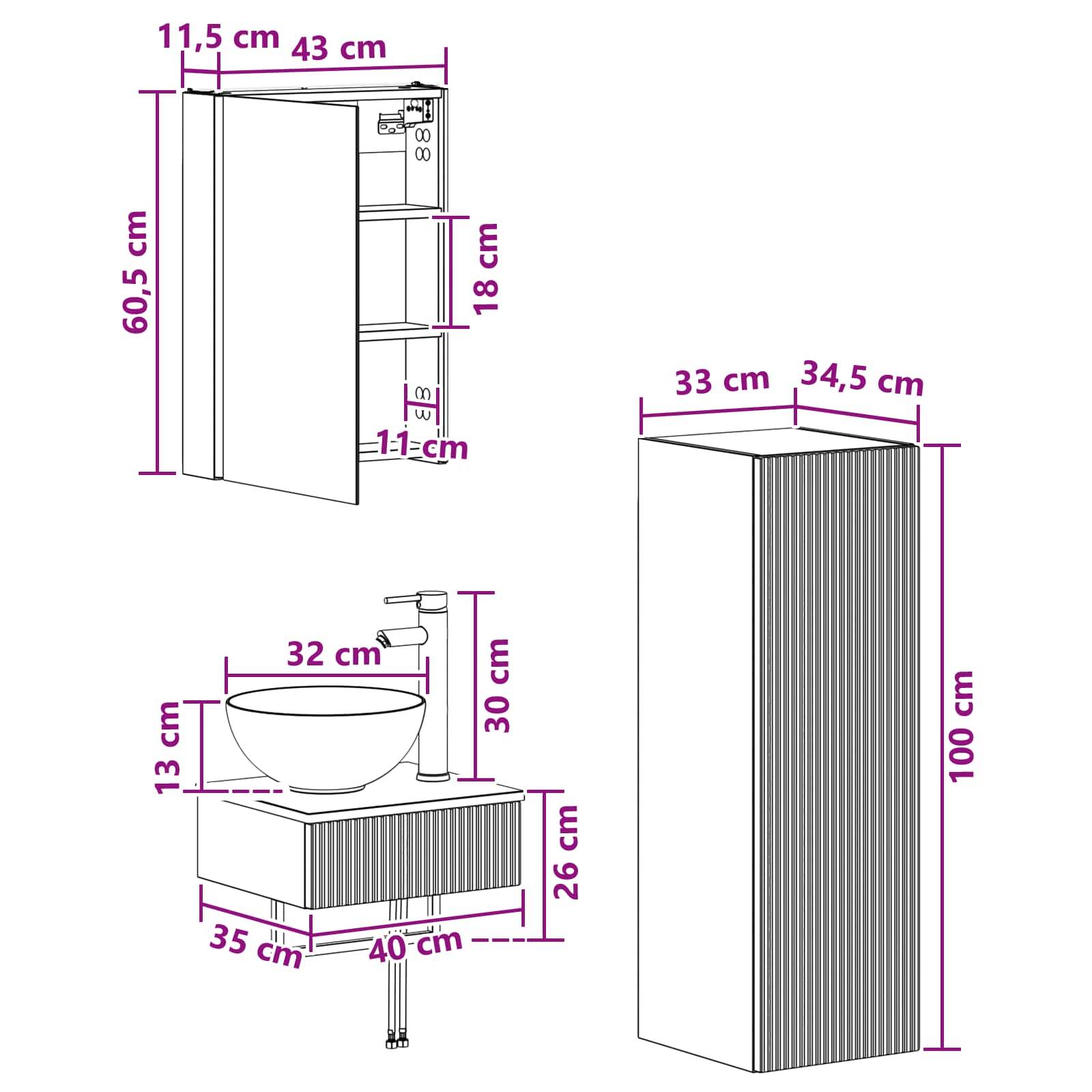 vidaXL Badezimmerschrank-Set 4 pcs Weiß 43 x 11,5 x 60,5 cm