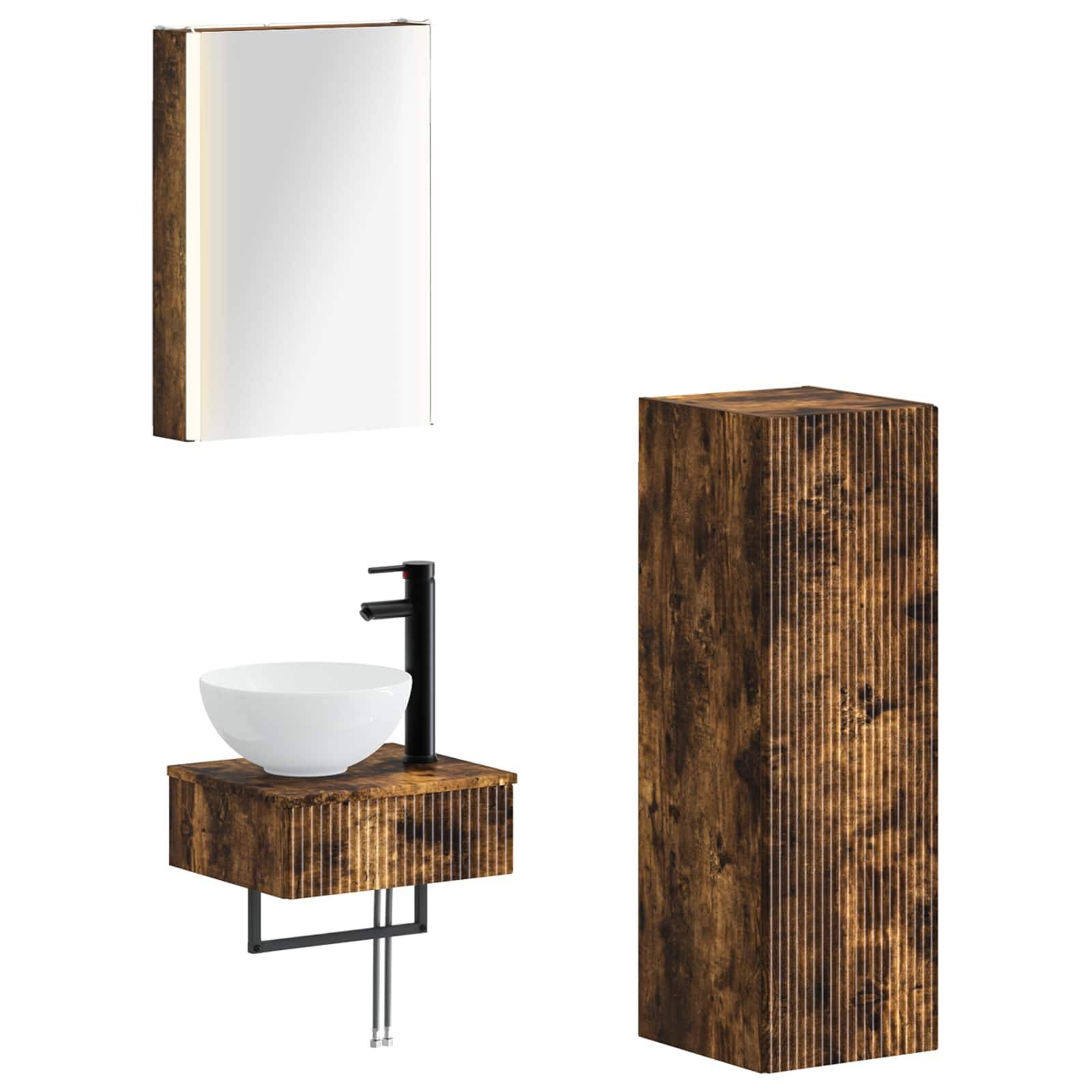 vidaXL Badezimmerschrank-Set 4 pcs Geräucherte Eiche
