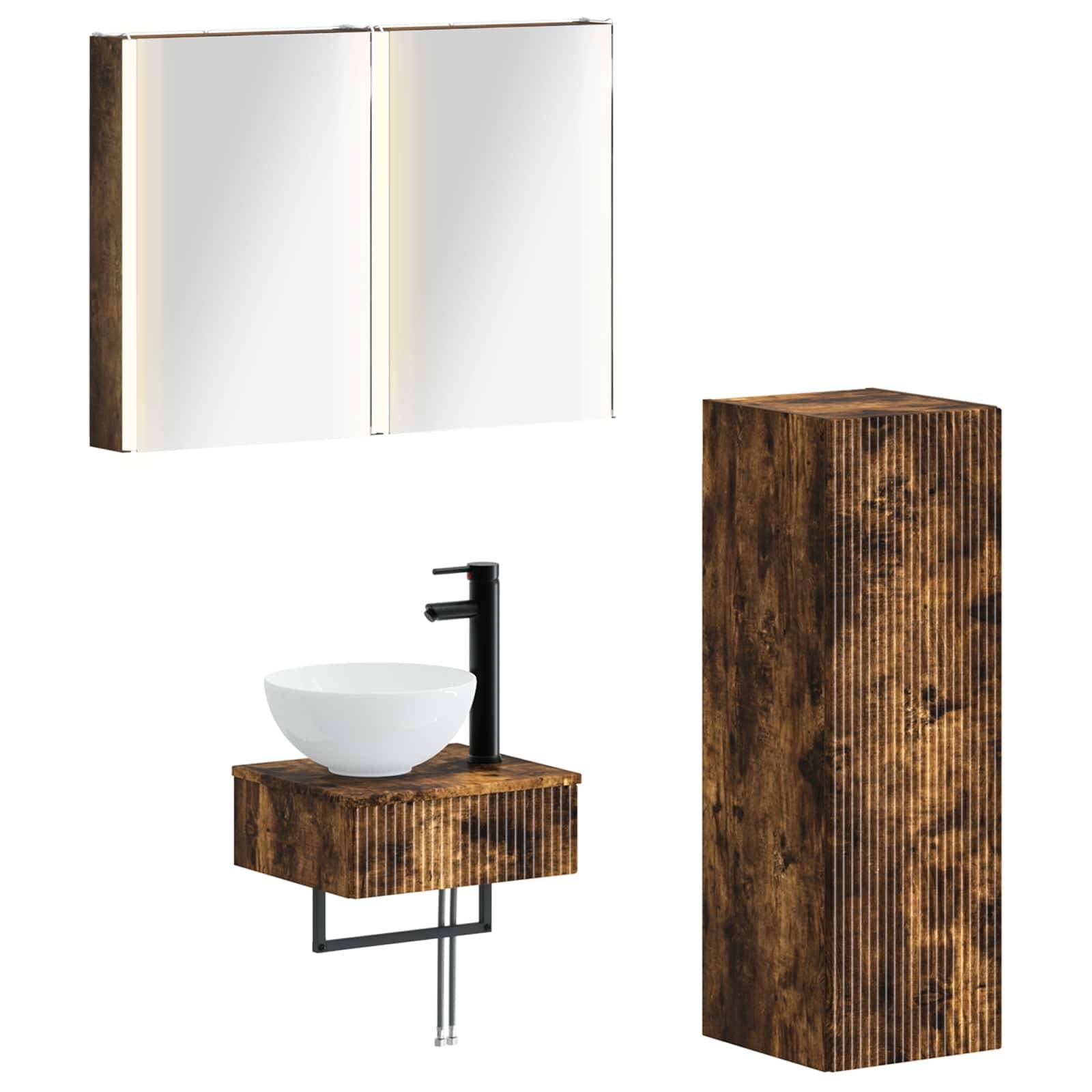 vidaXL Badezimmerschrank-Set 4 pcs Geräucherte Eiche