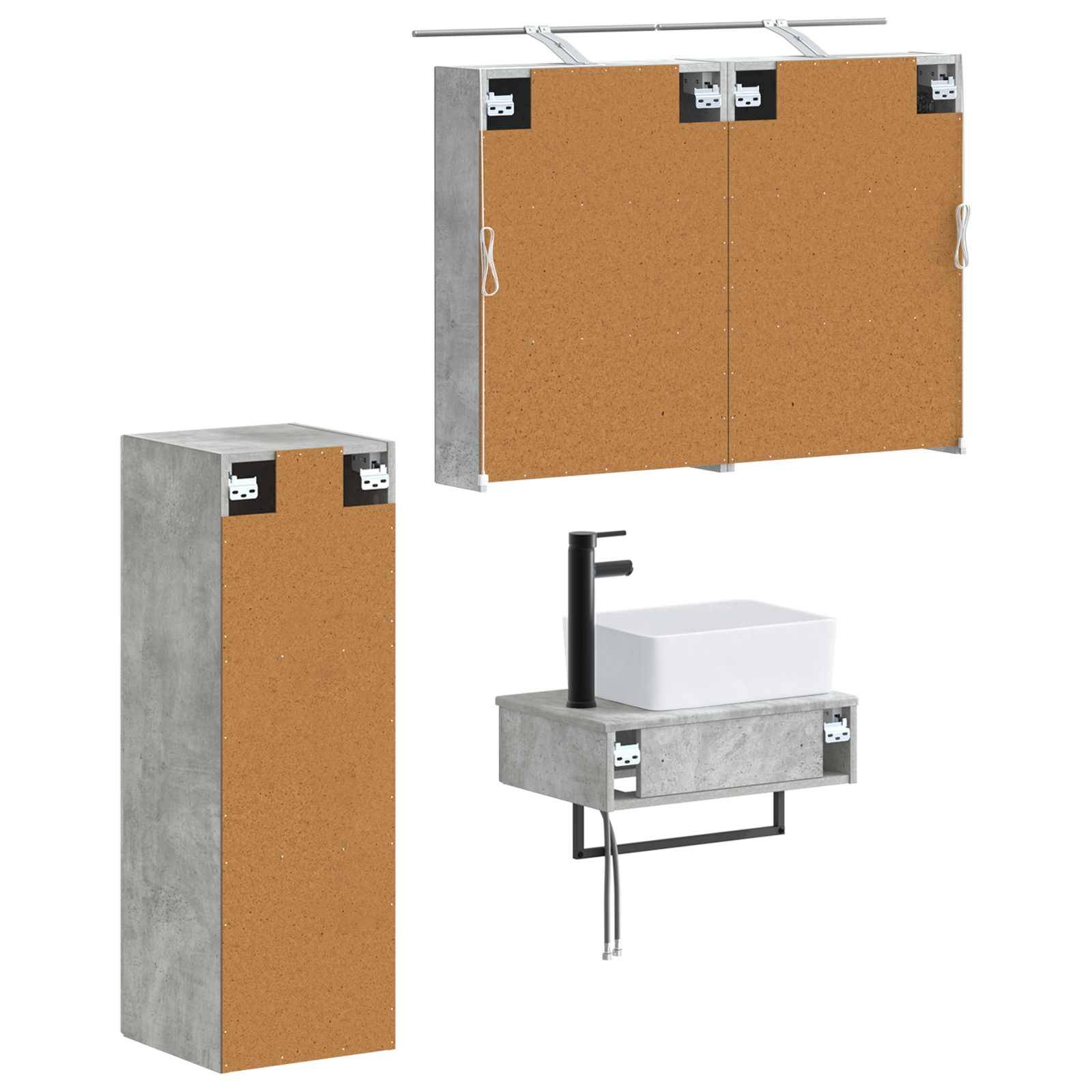 vidaXL Badezimmerschrank-Set 4 pcs Betongrau 50 x 14,5 x 70 cm