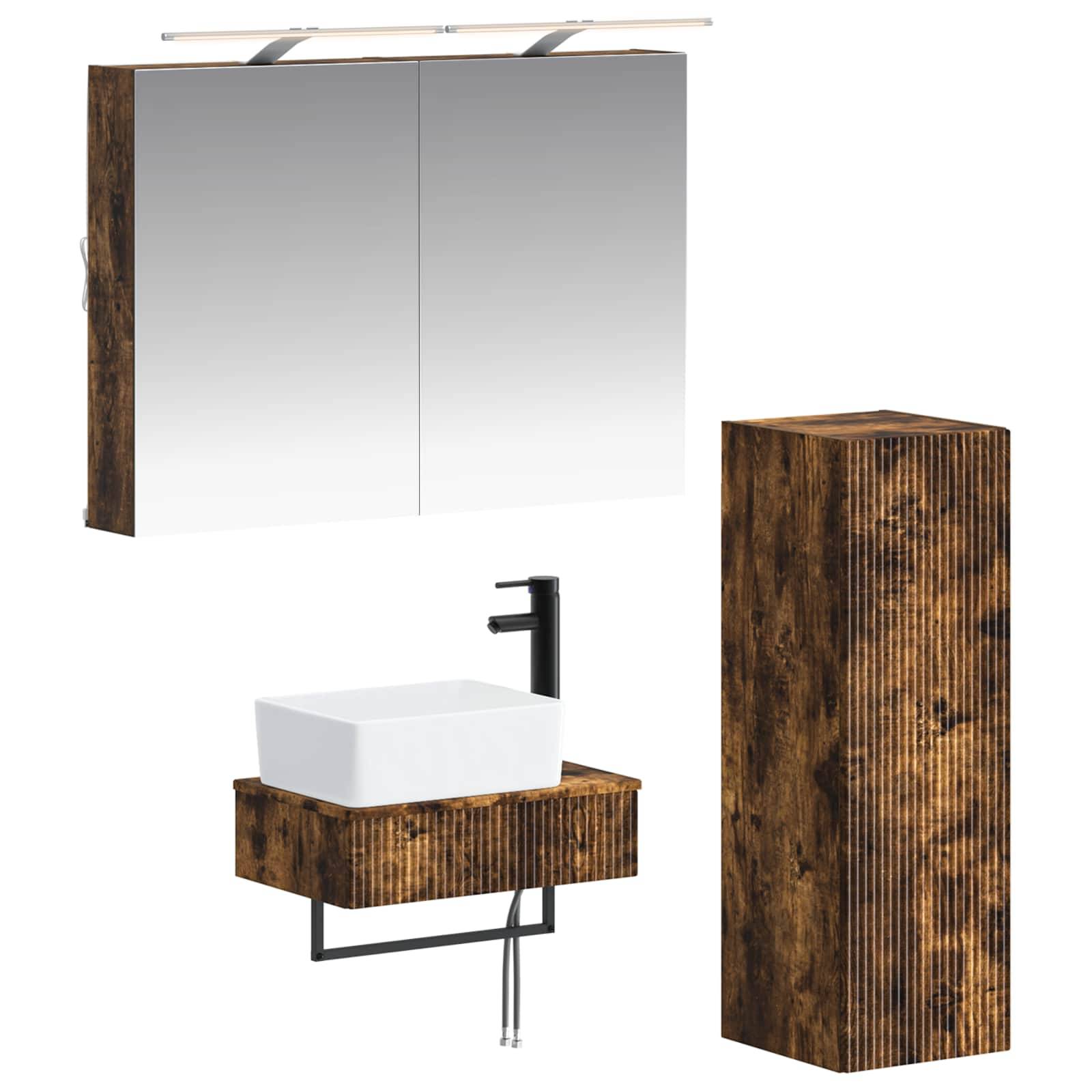 vidaXL Badezimmerschrank-Set 4 pcs Geräucherte Eiche 50 x 14,5 x 70 cm