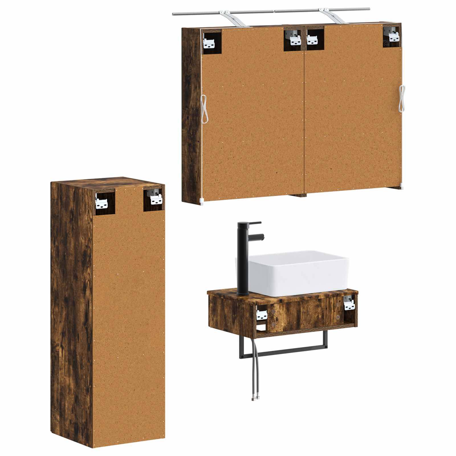 vidaXL Badezimmerschrank-Set 4 pcs Geräucherte Eiche 50 x 14,5 x 70 cm