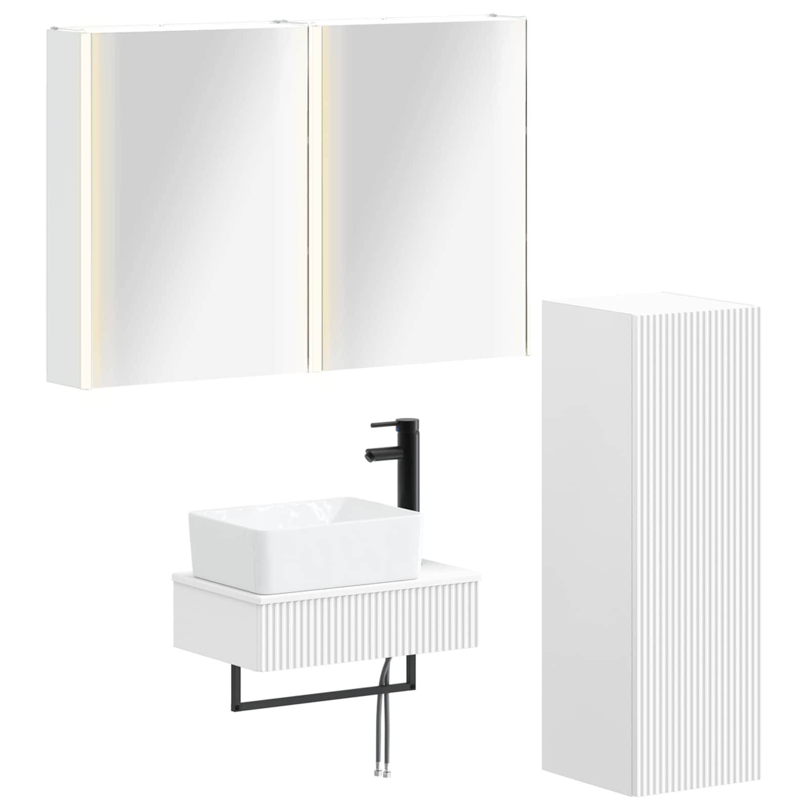 vidaXL Badezimmermöbel-Set 4 pcs Weiß Ingenieurholz und Glas