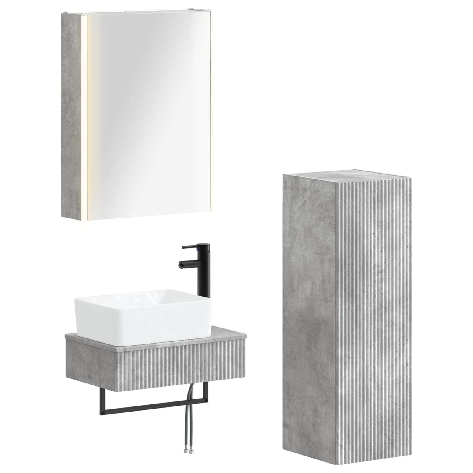 vidaXL Badezimmermöbel-Set 4 pcs Betongrau Ingenieurholz und Glas