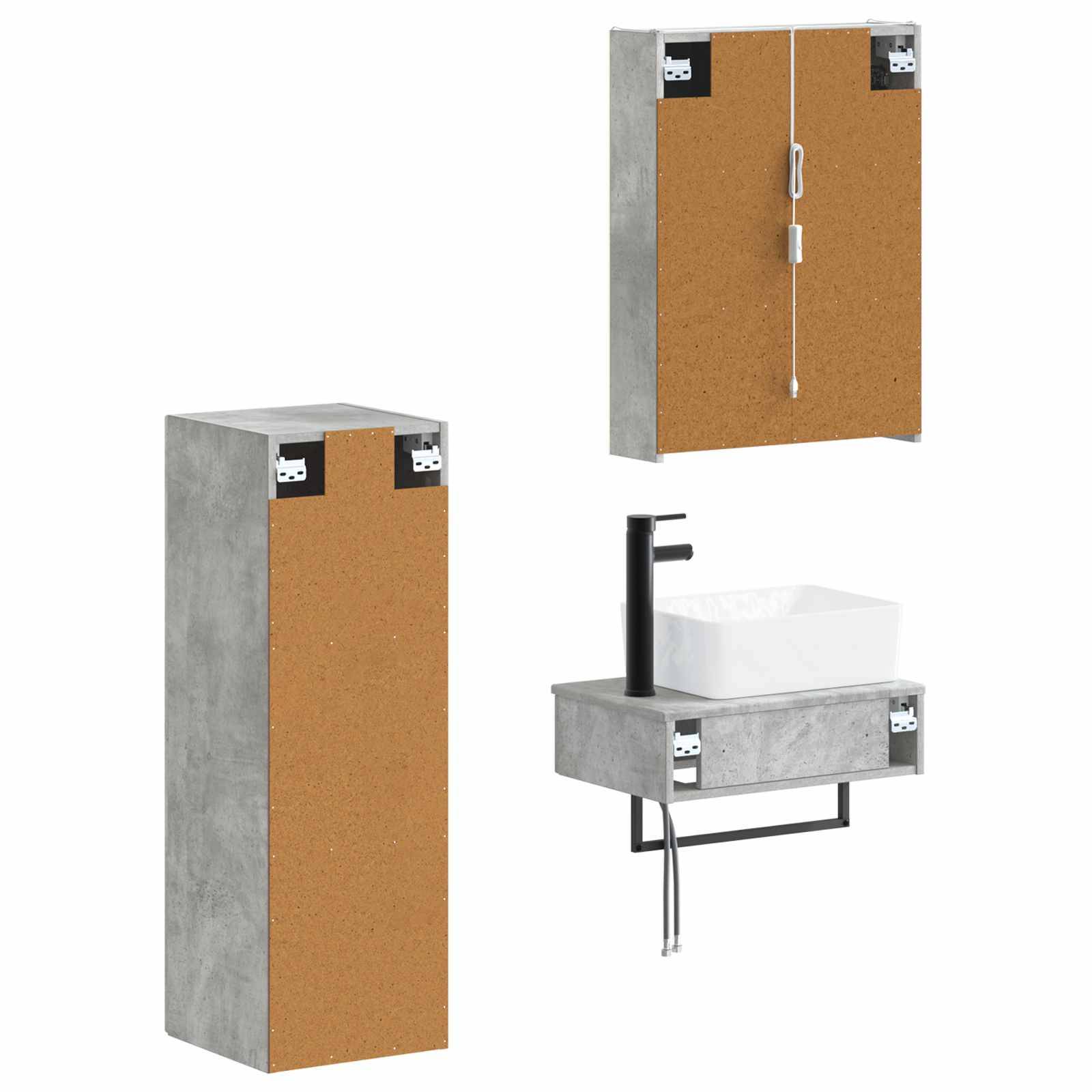 vidaXL Badezimmermöbel-Set 4 pcs Betongrau Ingenieurholz und Glas