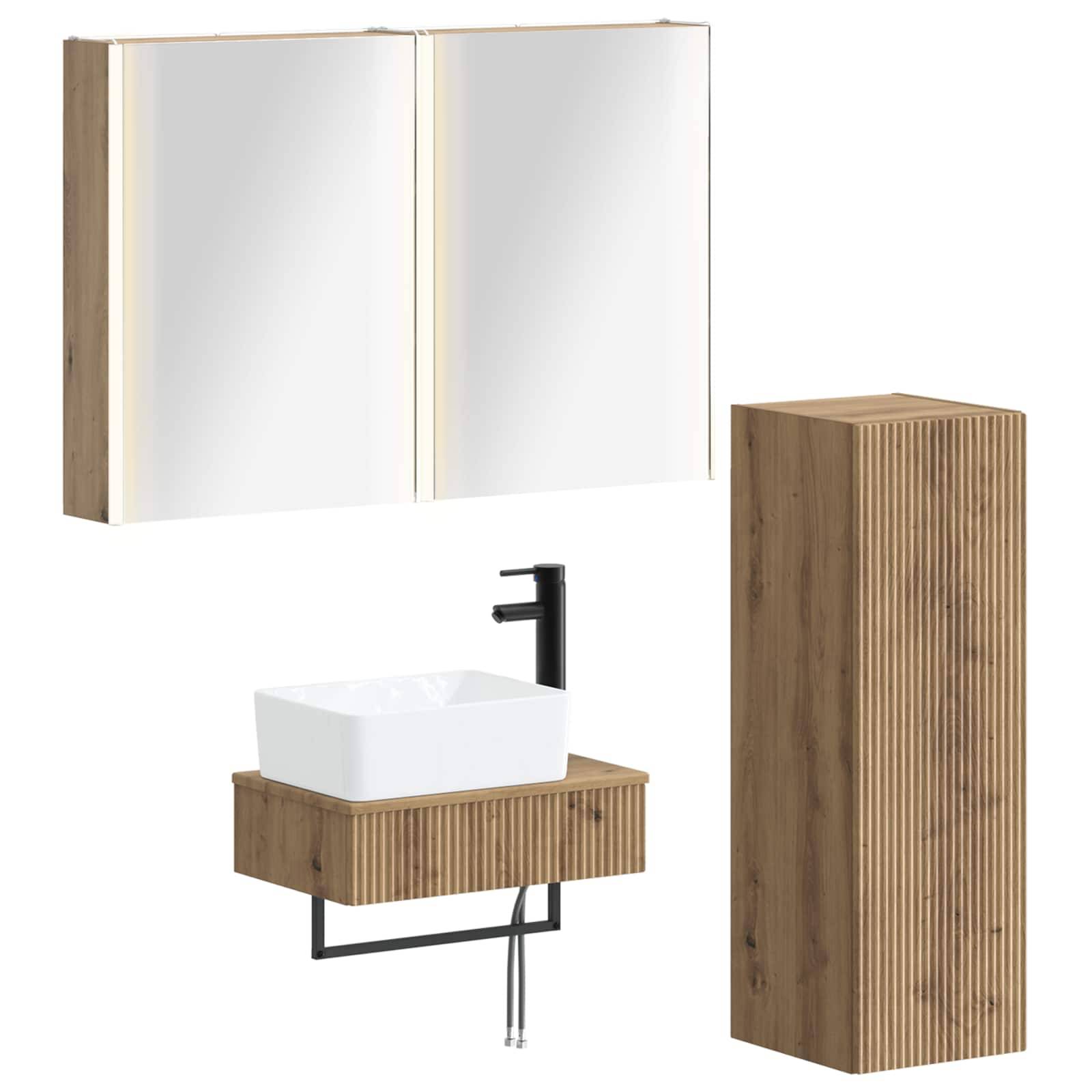 vidaXL Badezimmermöbel-Set 4 Stk. Artisan-Eiche Ingenieurholz und Glas