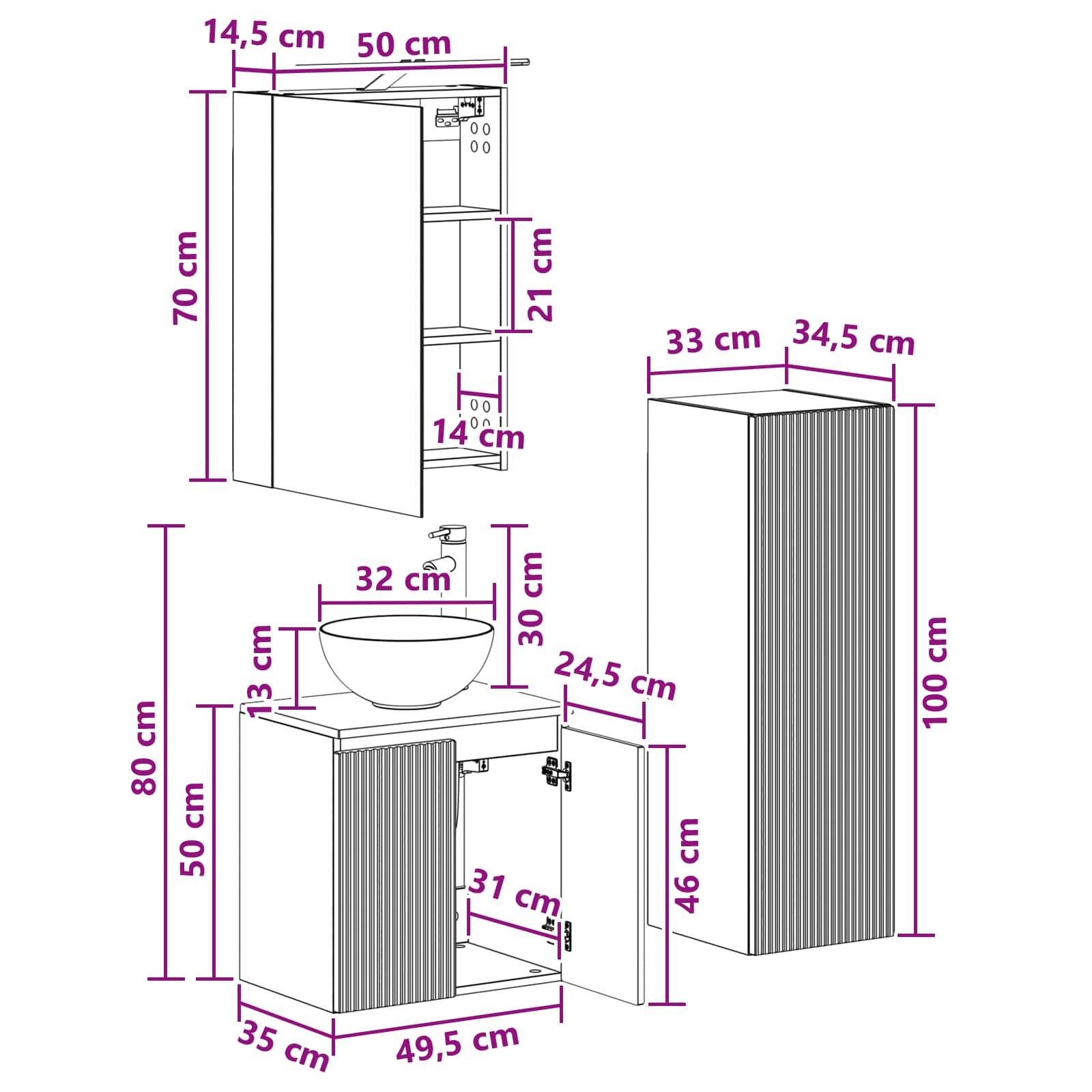 vidaXL Badezimmermöbel-Set 4 pcs Weiß Ingenieurholz und Glas