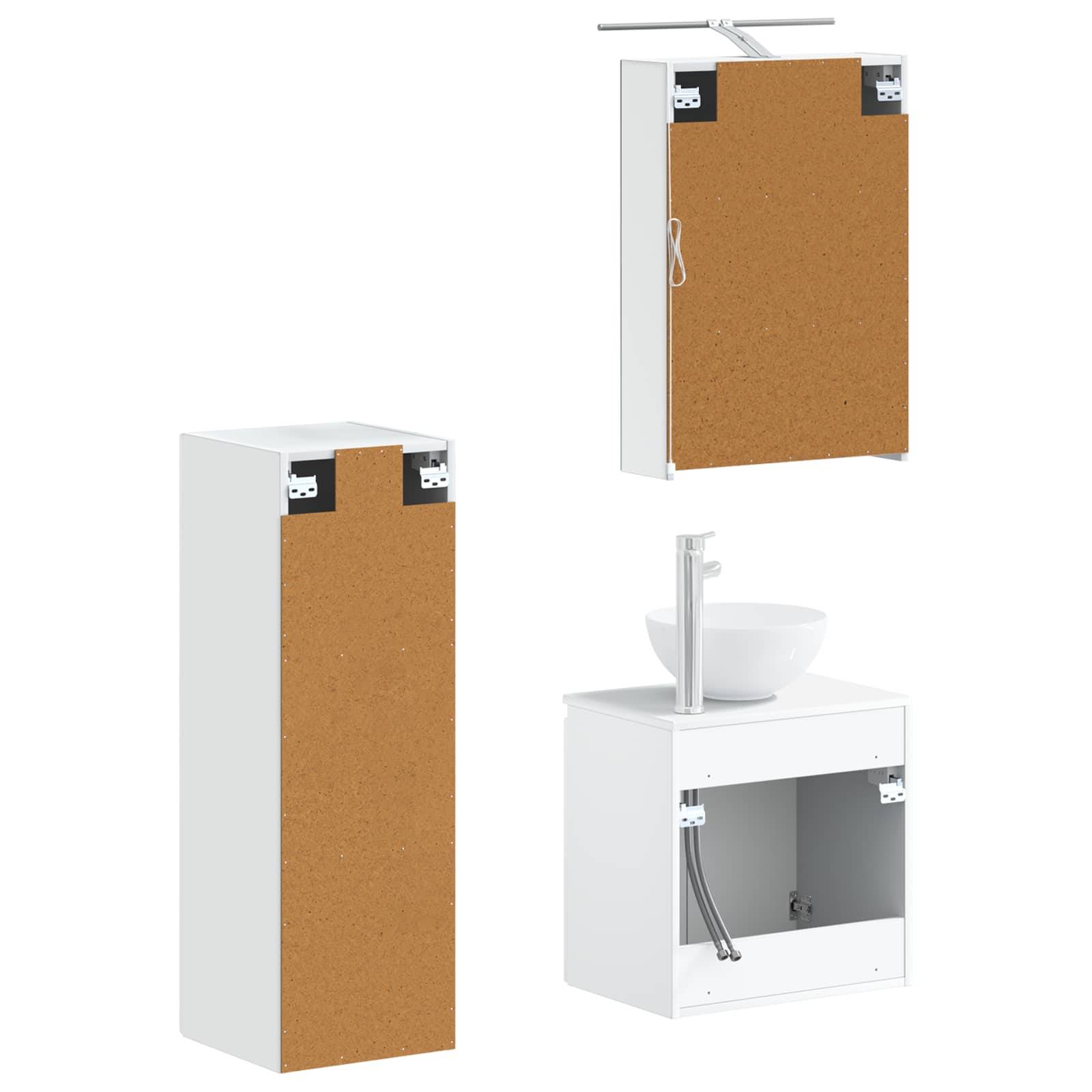 vidaXL Badezimmermöbel-Set 4 pcs Weiß Ingenieurholz und Glas