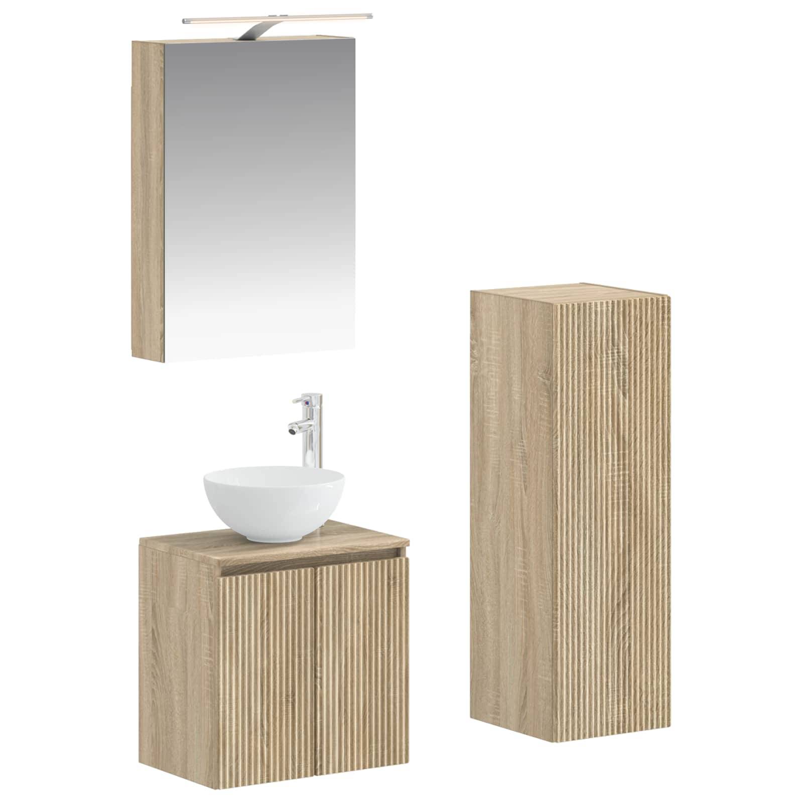 vidaXL Badezimmermöbel-Set 4 pcs Sonoma-Eiche Ingenieurholz und Glas