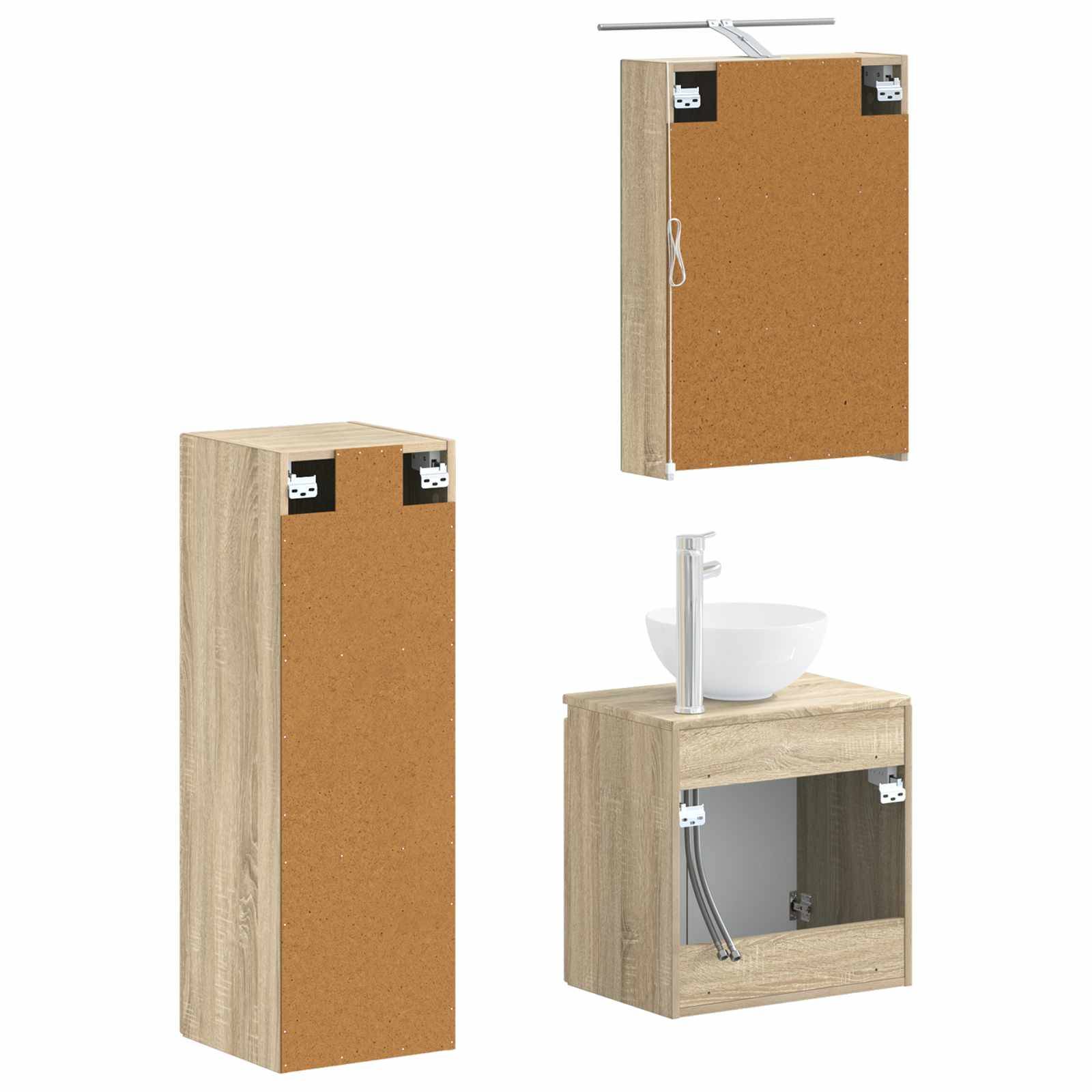 vidaXL Badezimmermöbel-Set 4 pcs Sonoma-Eiche Ingenieurholz und Glas
