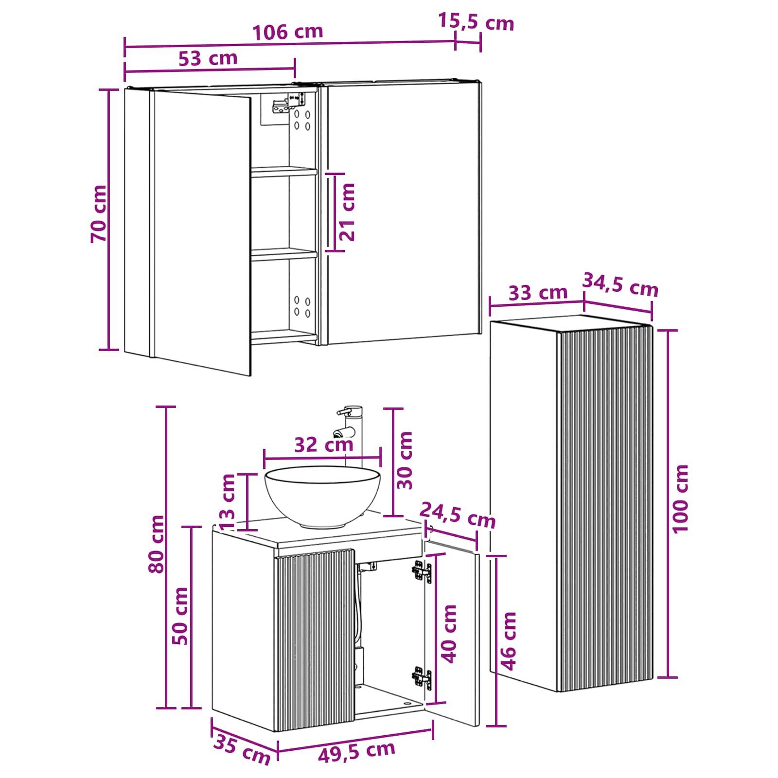 vidaXL Badezimmermöbel-Set 4 pcs Geräucherte Eiche