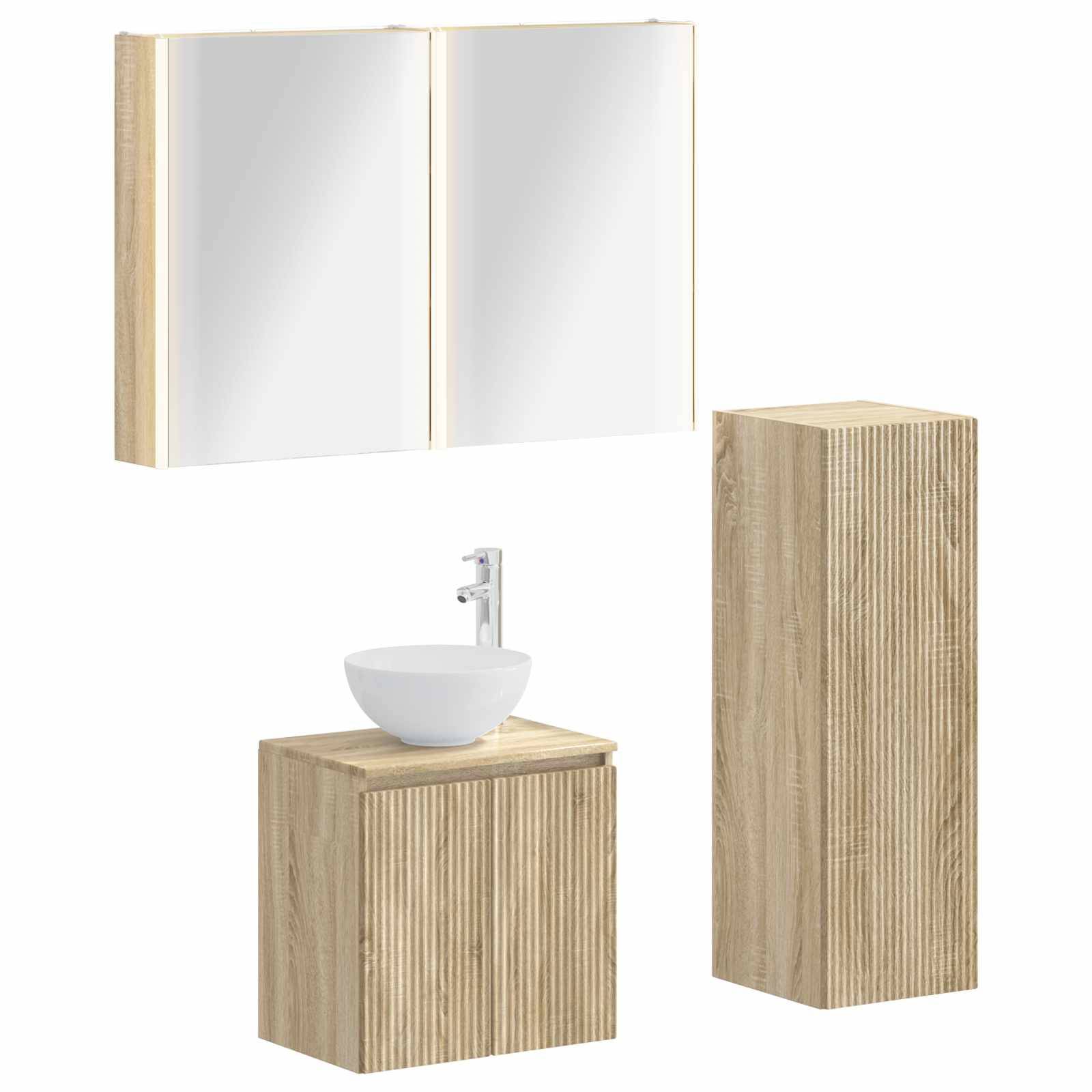 vidaXL Badezimmermöbel-Set 4 pcs Sonoma-Eiche Ingenieurholz und Glas