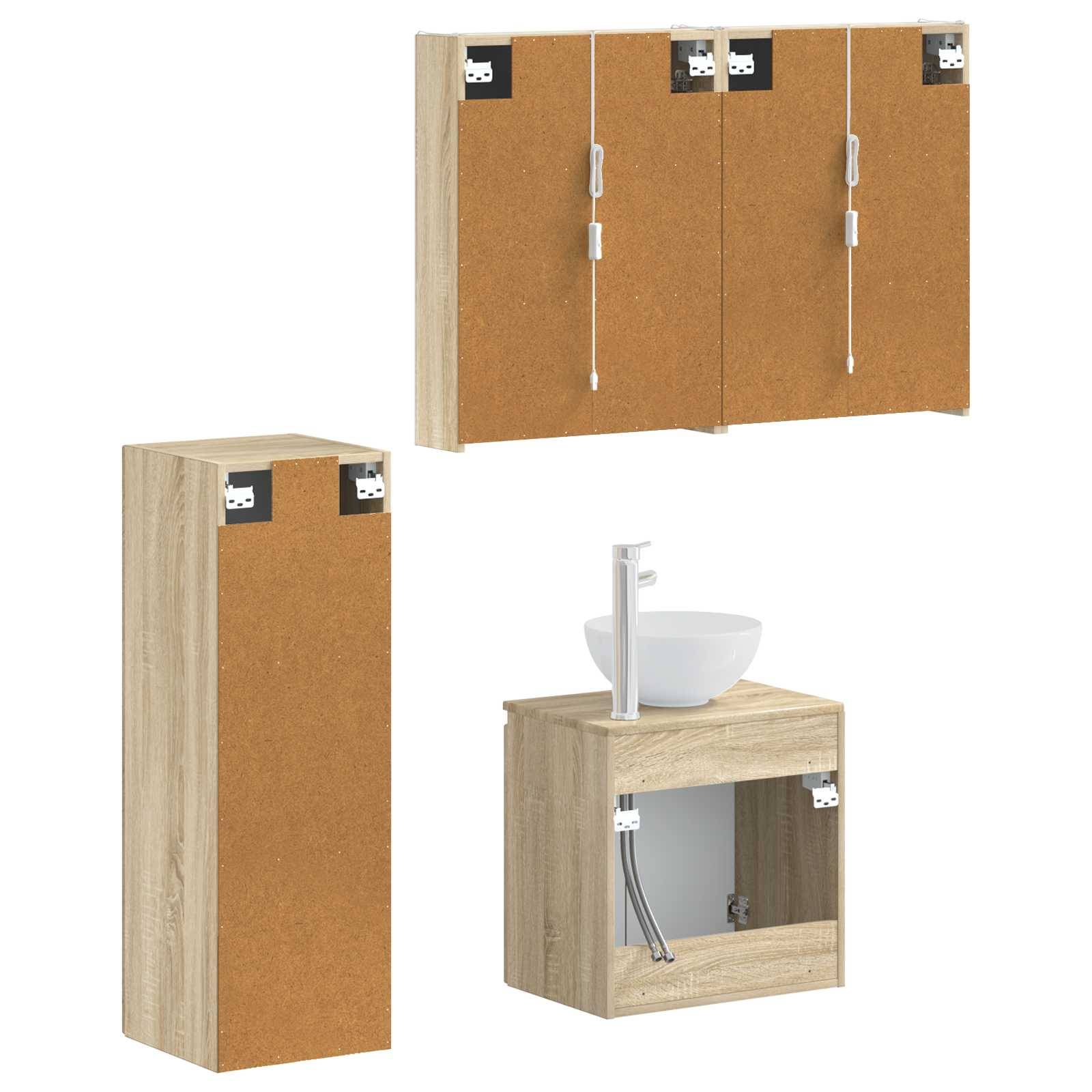 vidaXL Badezimmermöbel-Set 4 pcs Sonoma-Eiche Ingenieurholz und Glas