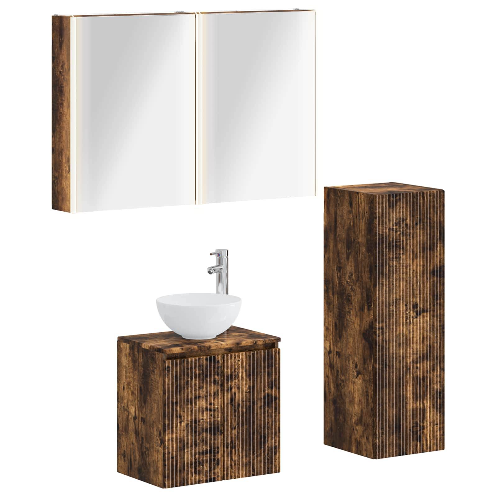 vidaXL Badezimmermöbel-Set 4 pcs Geräucherte Eiche