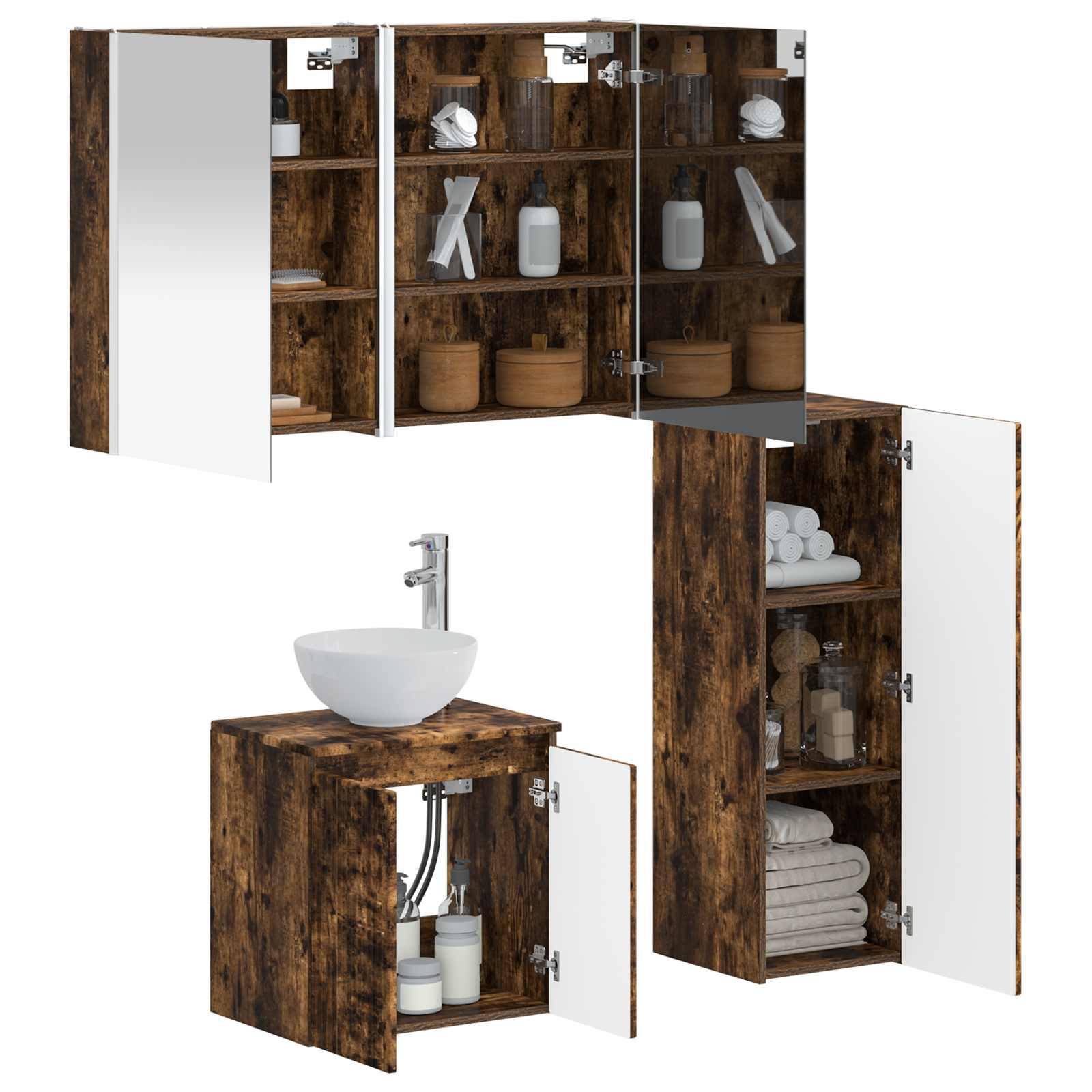 vidaXL Badezimmermöbel-Set 4 pcs Geräucherte Eiche