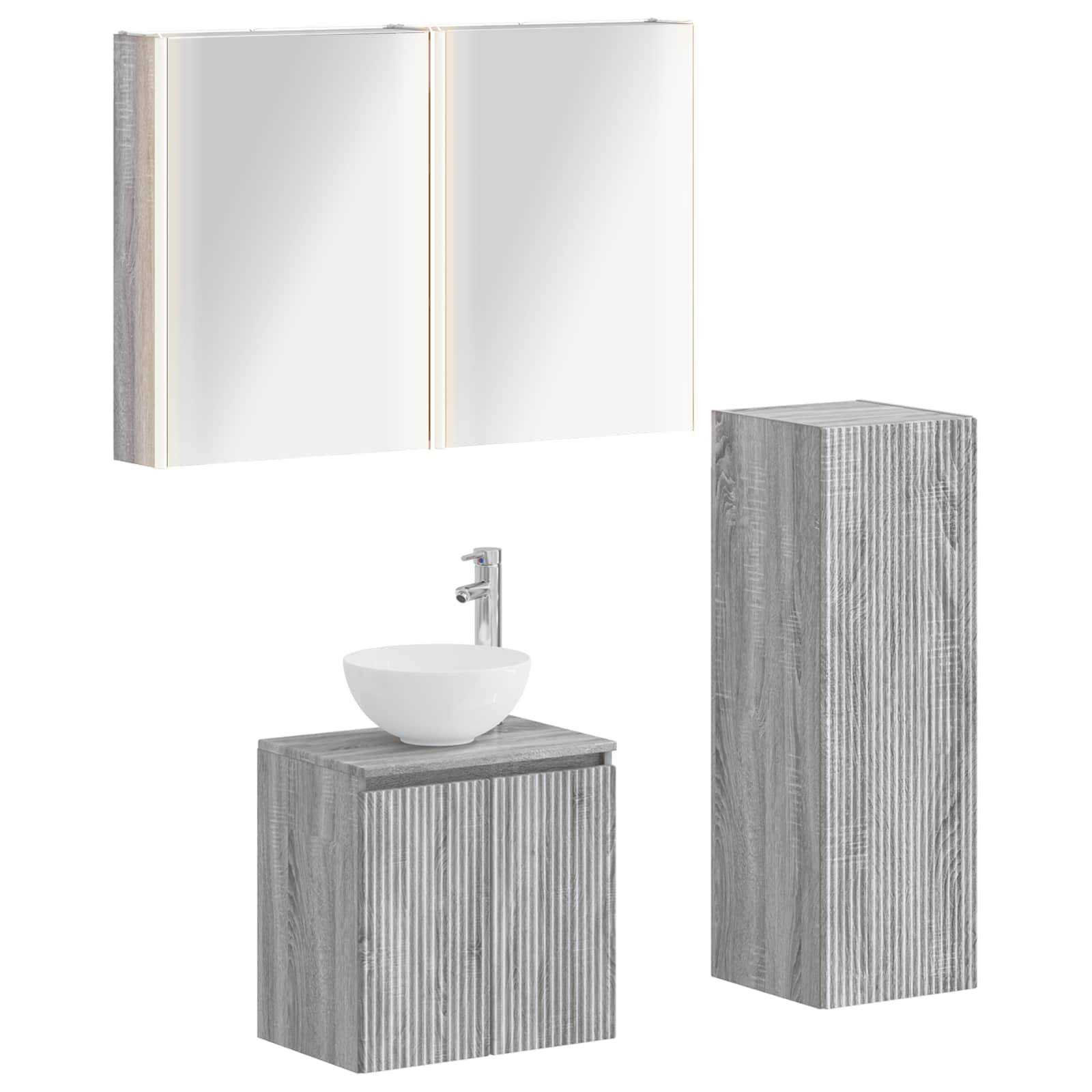 vidaXL Badezimmermöbel-Set 4 pcs Grau Sonoma Ingenieurholz und Glas