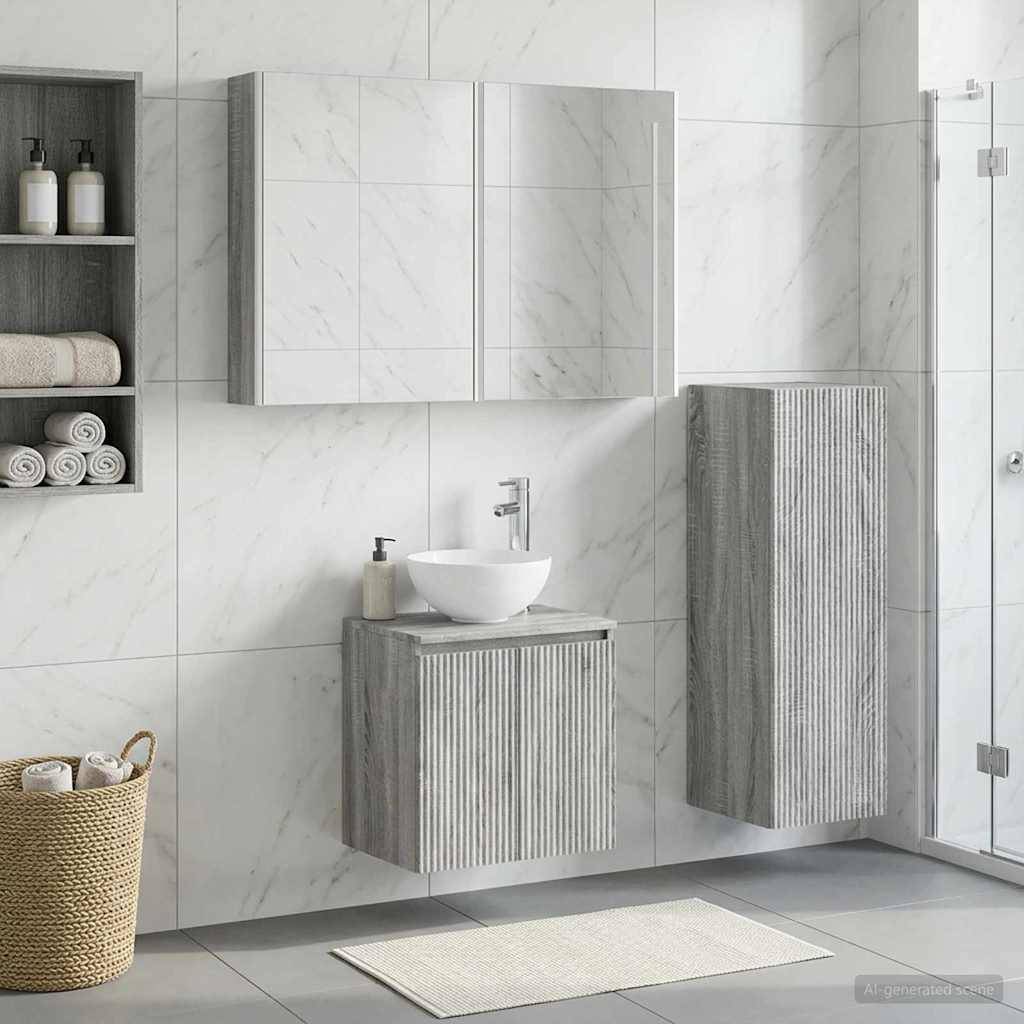 vidaXL Badezimmermöbel-Set 4 pcs Grau Sonoma Ingenieurholz und Glas