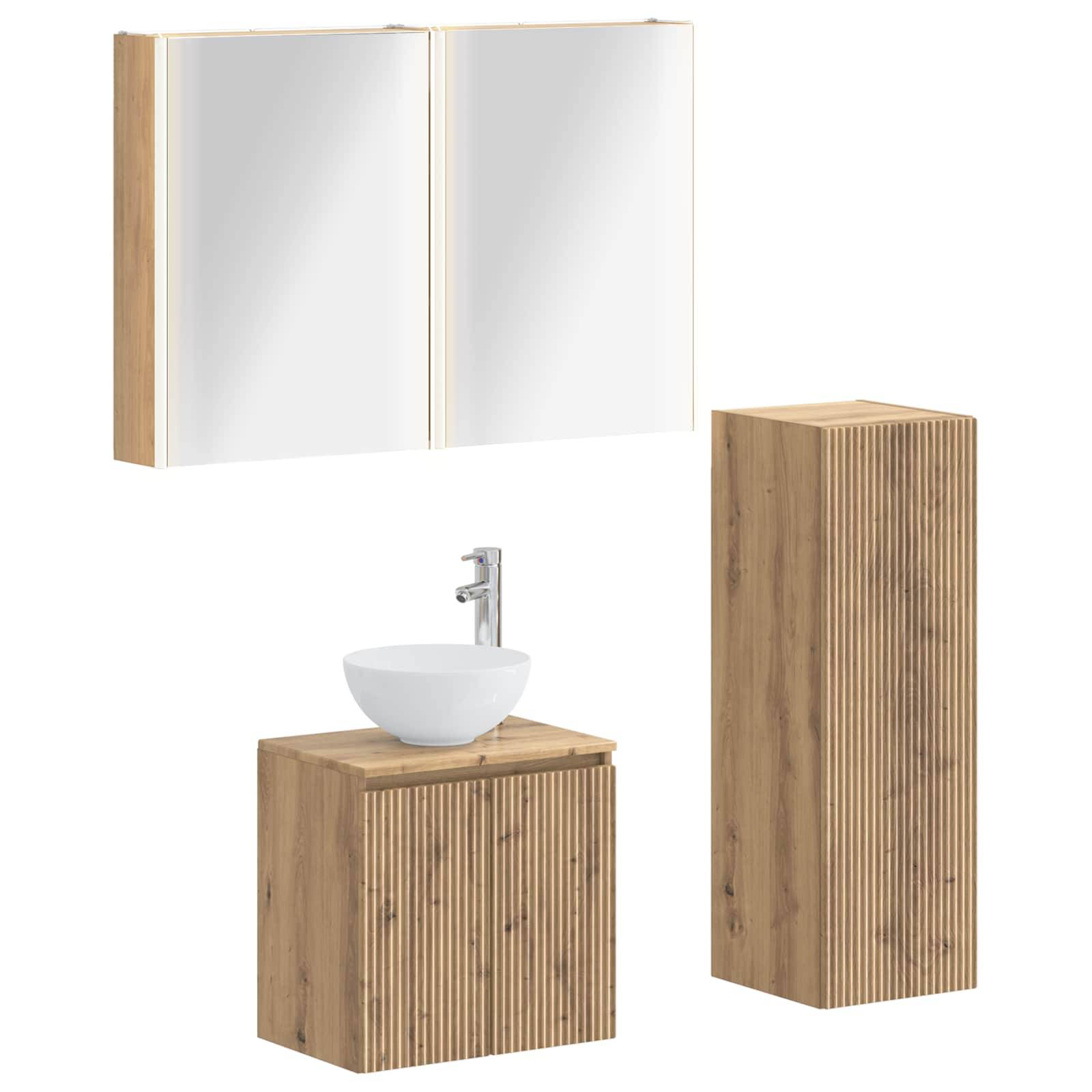 vidaXL Badezimmermöbel-Set 4 Stk. Artisan-Eiche Ingenieurholz und Glas