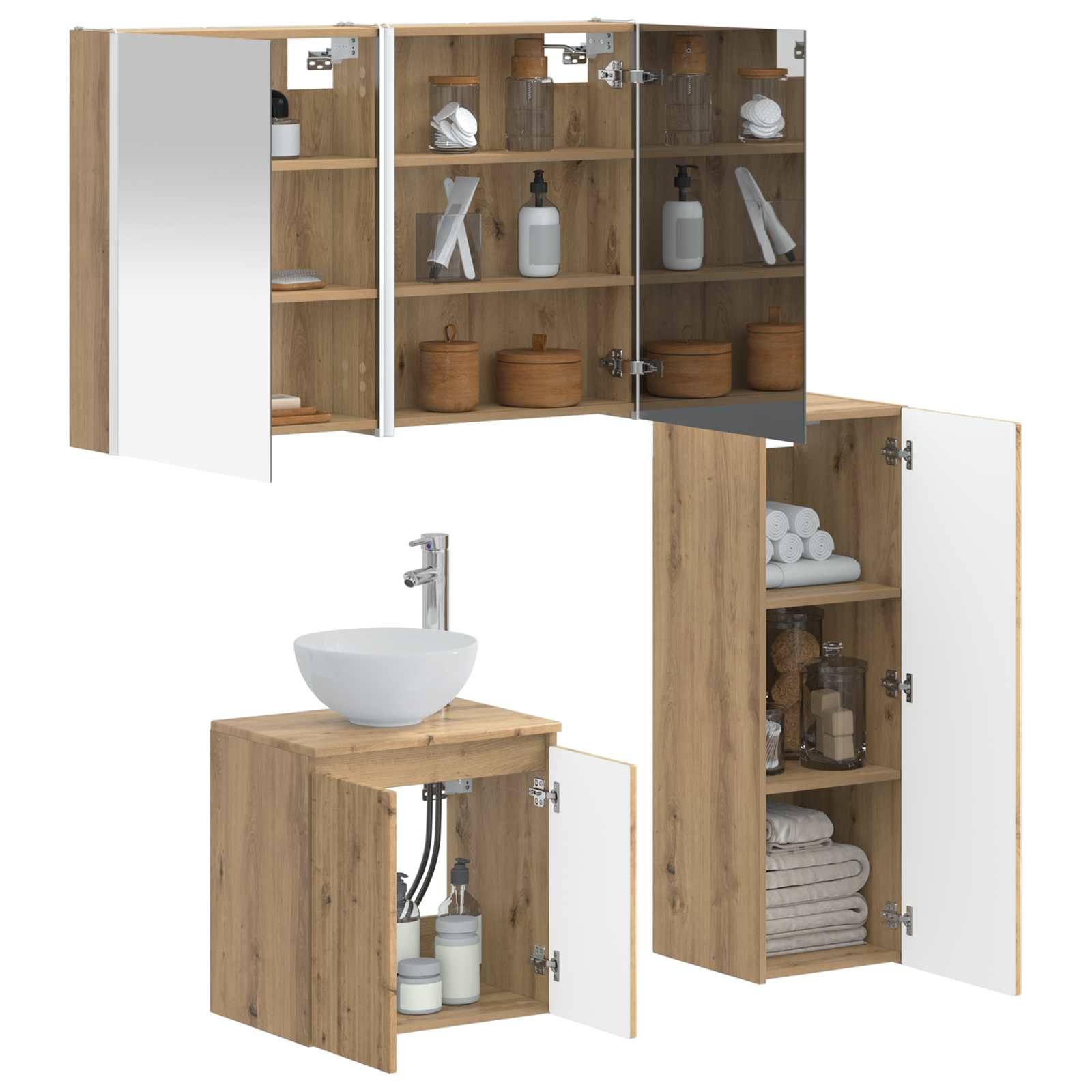 vidaXL Badezimmermöbel-Set 4 Stk. Artisan-Eiche Ingenieurholz und Glas