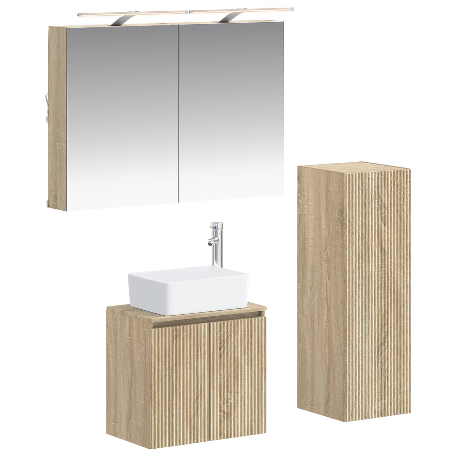 vidaXL Badezimmermöbel-Set 4 pcs Sonoma-Eiche Ingenieurholz und Glas