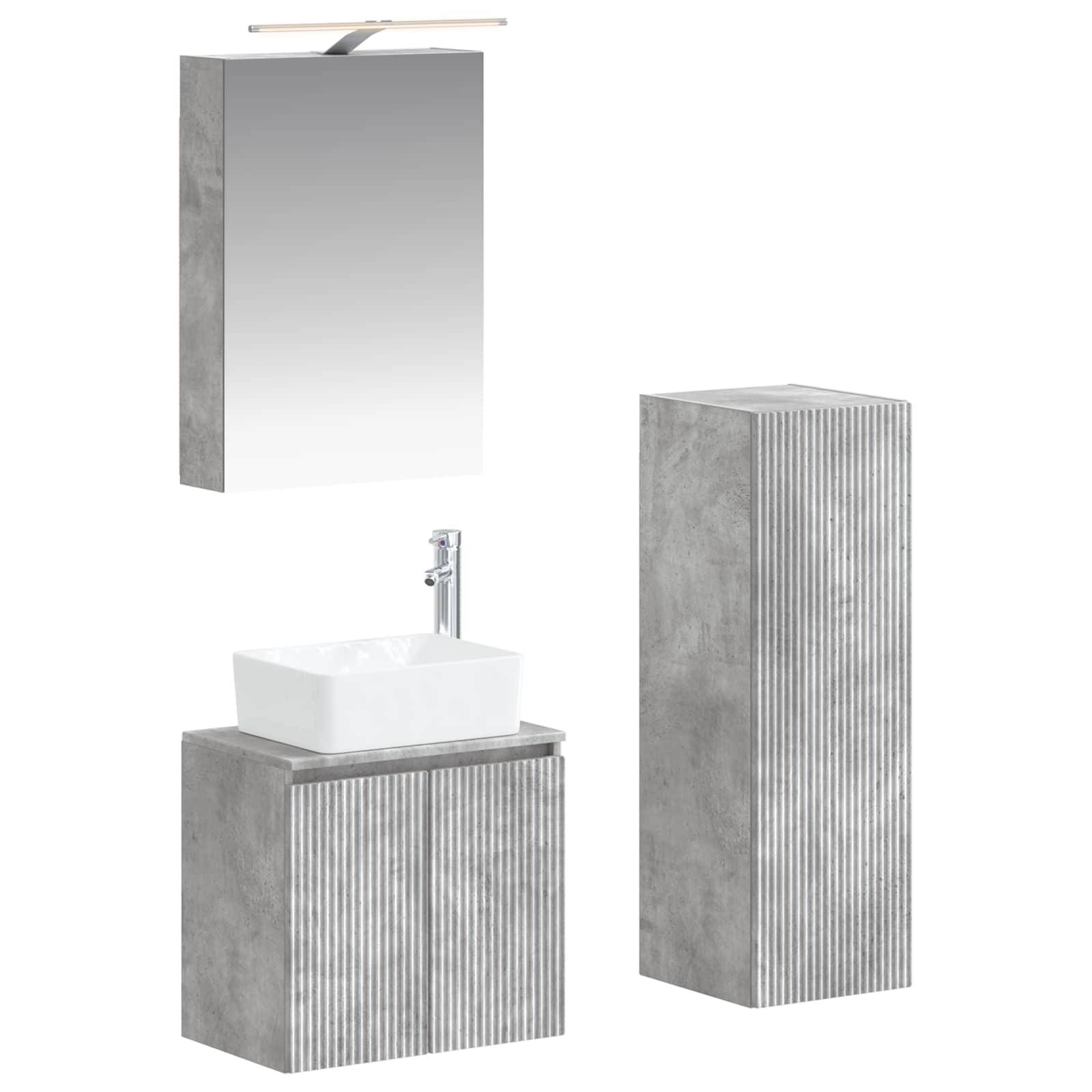 vidaXL Badezimmermöbel-Set 4 pcs Betongrau Ingenieurholz und Glas