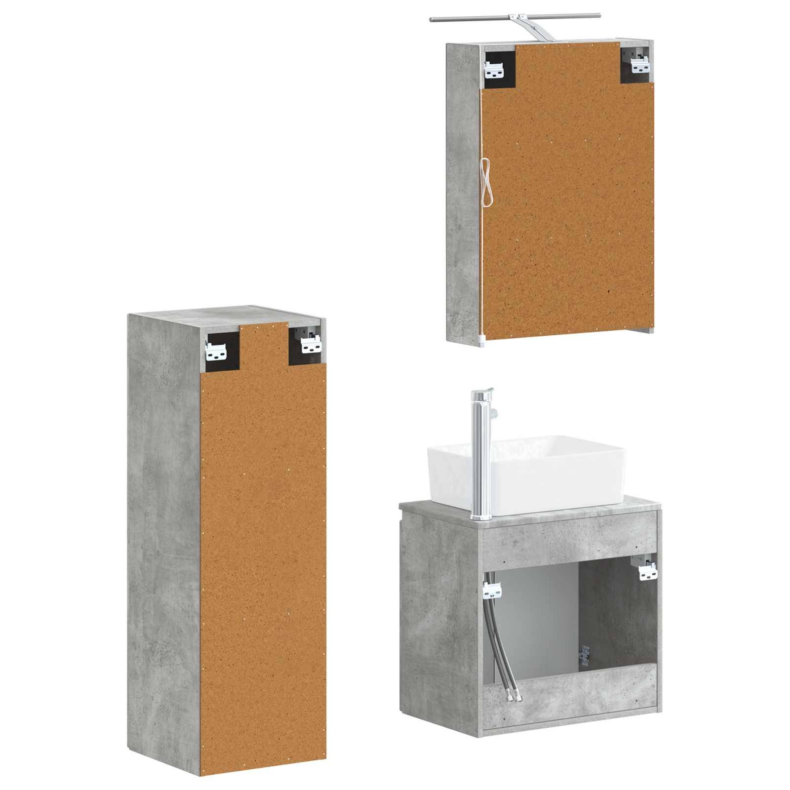 vidaXL Badezimmermöbel-Set 4 pcs Betongrau Ingenieurholz und Glas