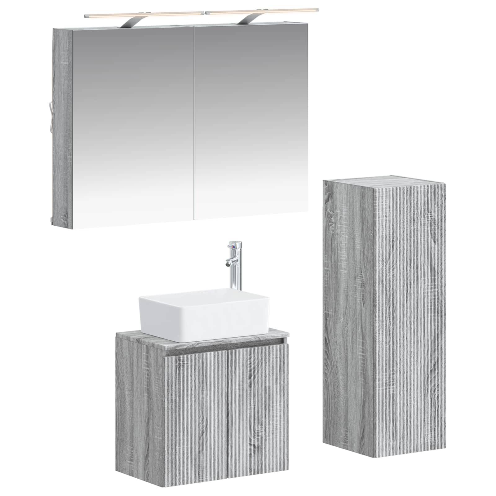 vidaXL Badezimmermöbel-Set 4 pcs Grau Sonoma Ingenieurholz und Glas