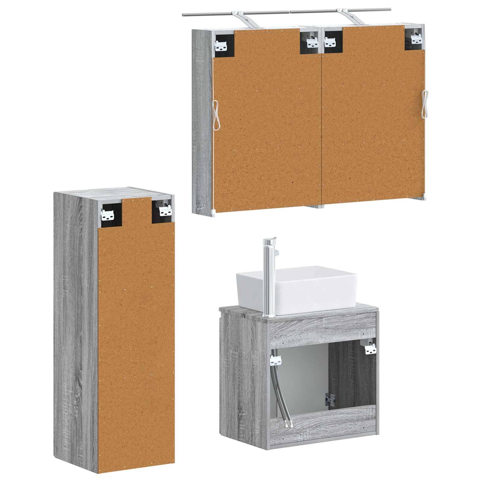 vidaXL Badezimmermöbel-Set 4 pcs Grau Sonoma Ingenieurholz und Glas