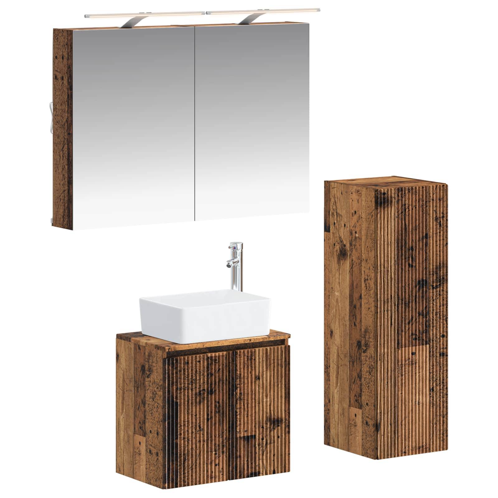 vidaXL Badezimmermöbel-Set 4 pcs Altholz Ingenieurholz und Glas