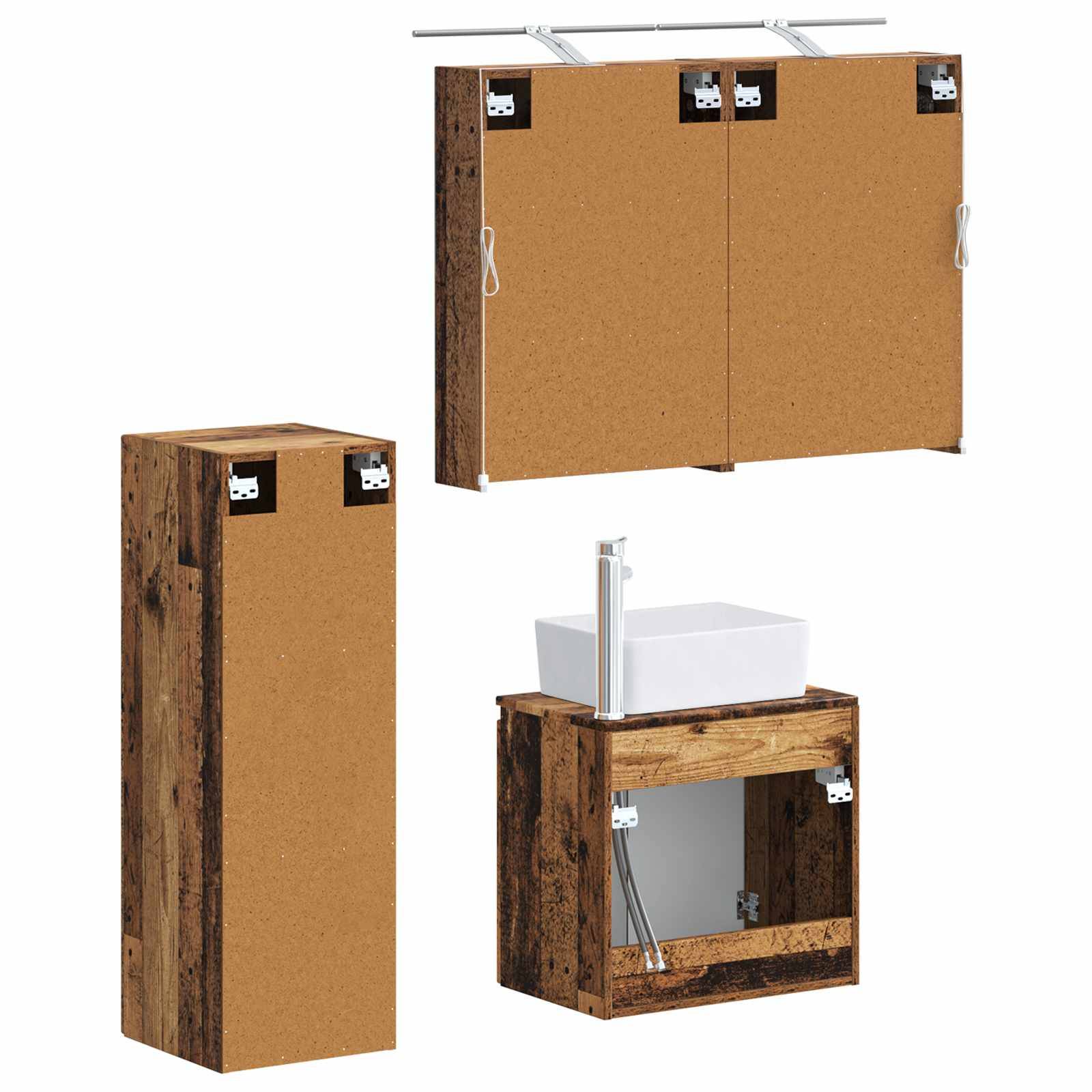 vidaXL Badezimmermöbel-Set 4 pcs Altholz Ingenieurholz und Glas