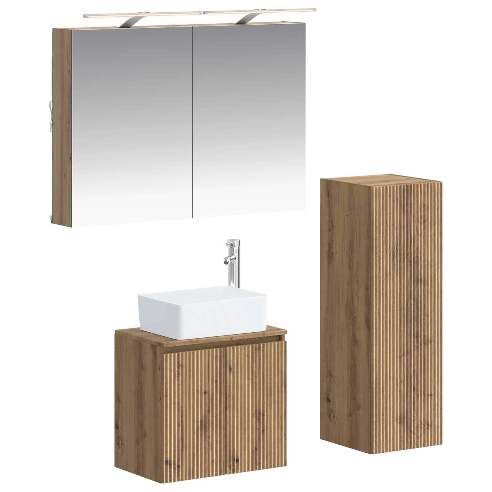 vidaXL Badezimmermöbel-Set 4 Stk. Artisan-Eiche Ingenieurholz und Glas
