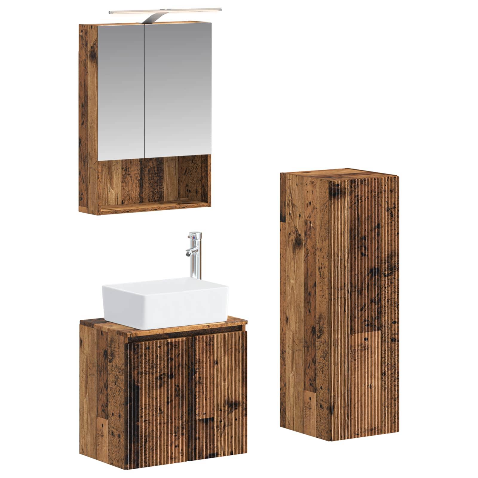 vidaXL Badezimmermöbel-Set 4 pcs Altholz Ingenieurholz und Glas