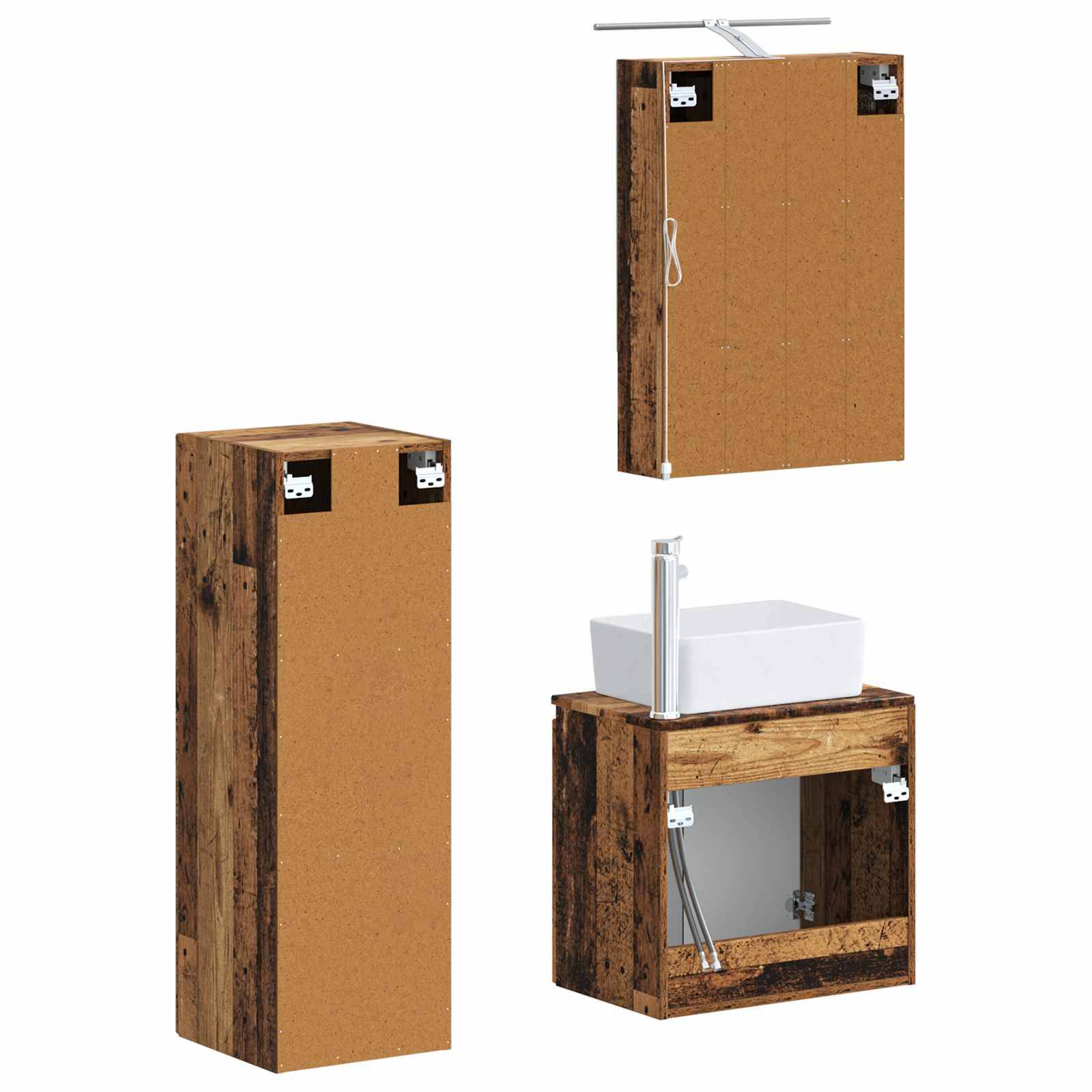 vidaXL Badezimmermöbel-Set 4 pcs Altholz Ingenieurholz und Glas