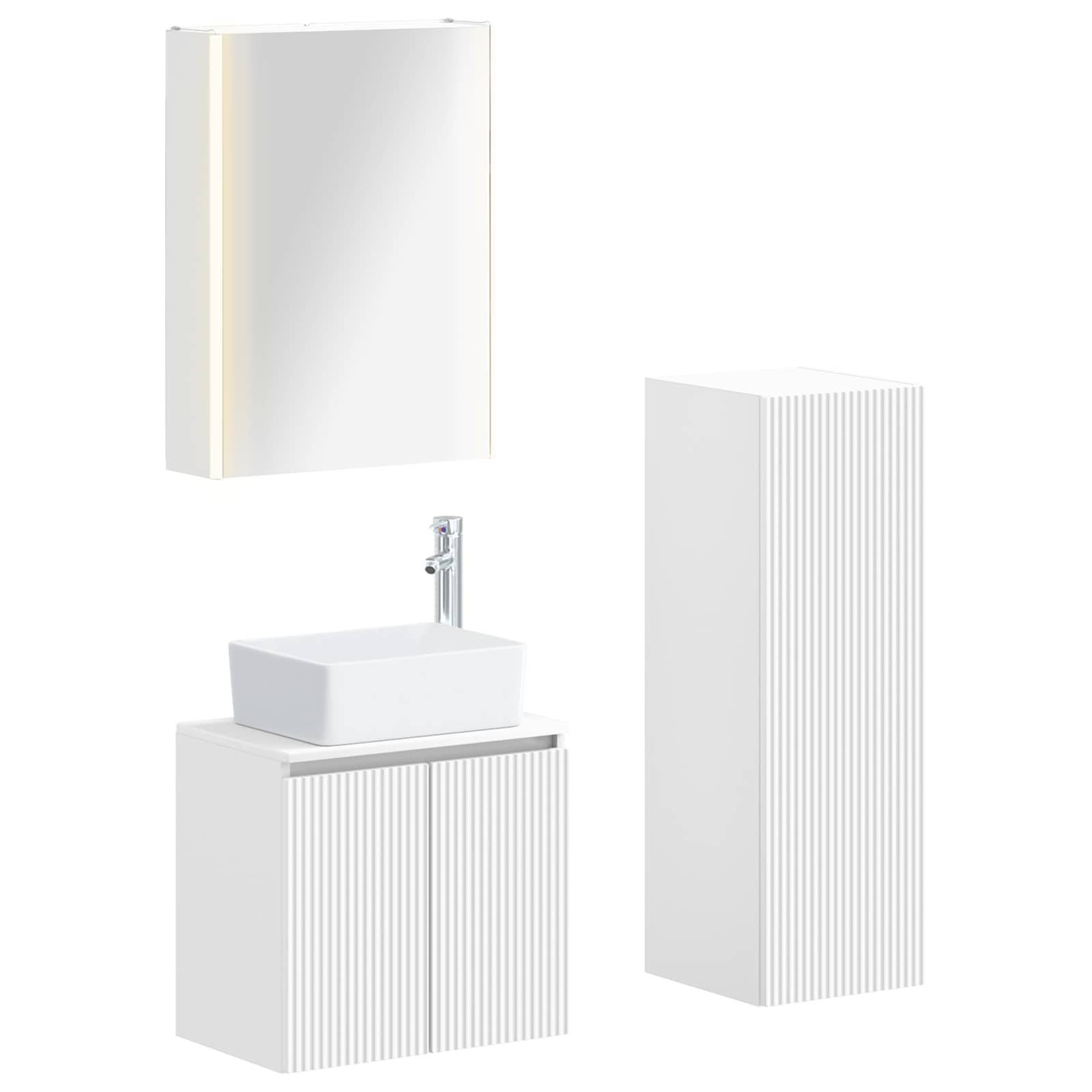 vidaXL Badezimmermöbel-Set 4 pcs Weiß Ingenieurholz und Glas