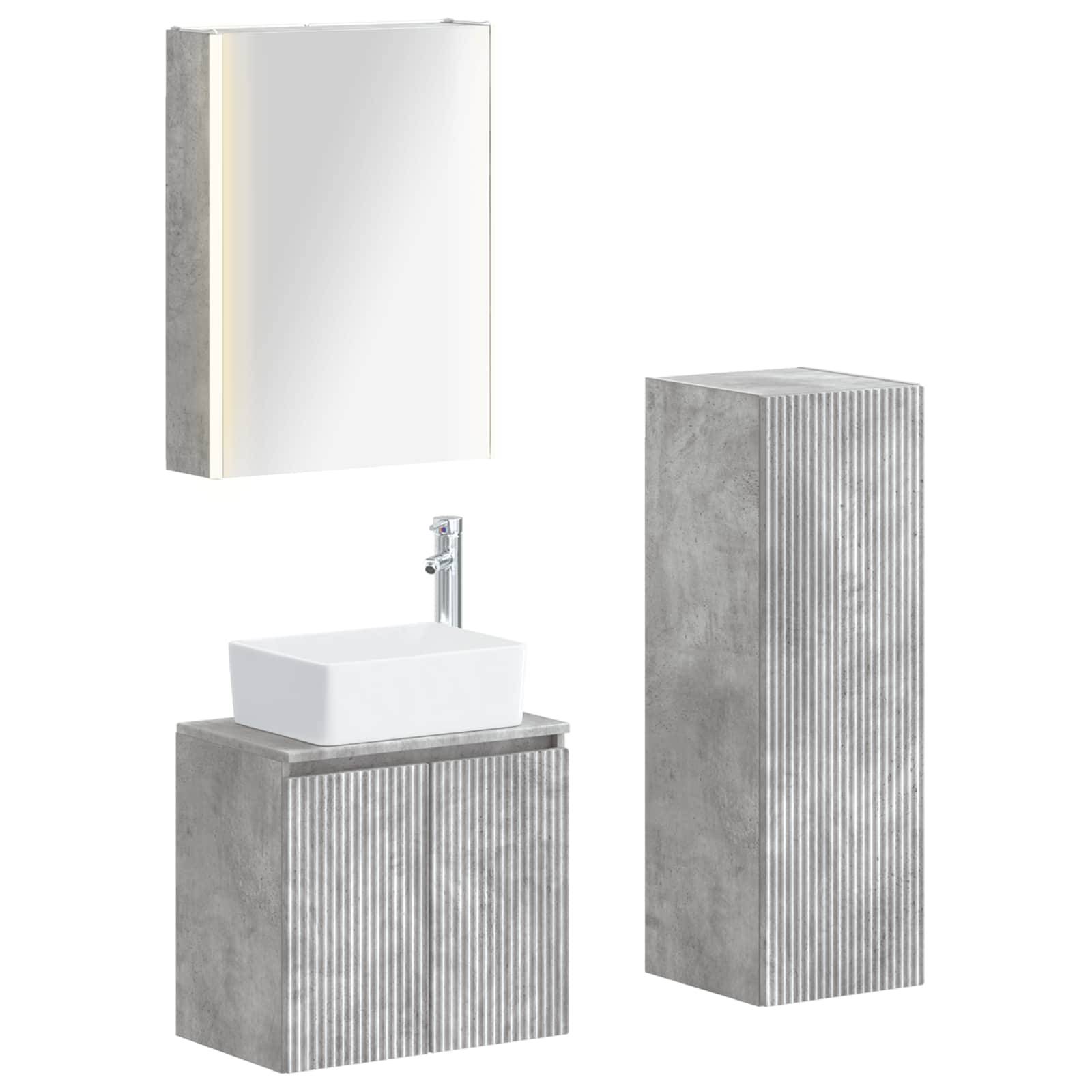 vidaXL Badezimmermöbel-Set 4 pcs Betongrau Ingenieurholz und Glas