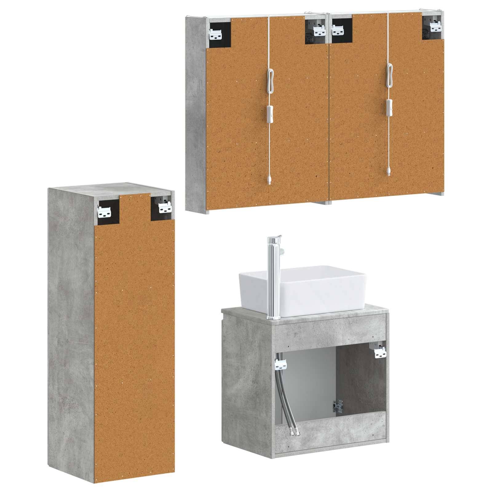 vidaXL Badezimmermöbel-Set 4 pcs Betongrau Ingenieurholz und Glas