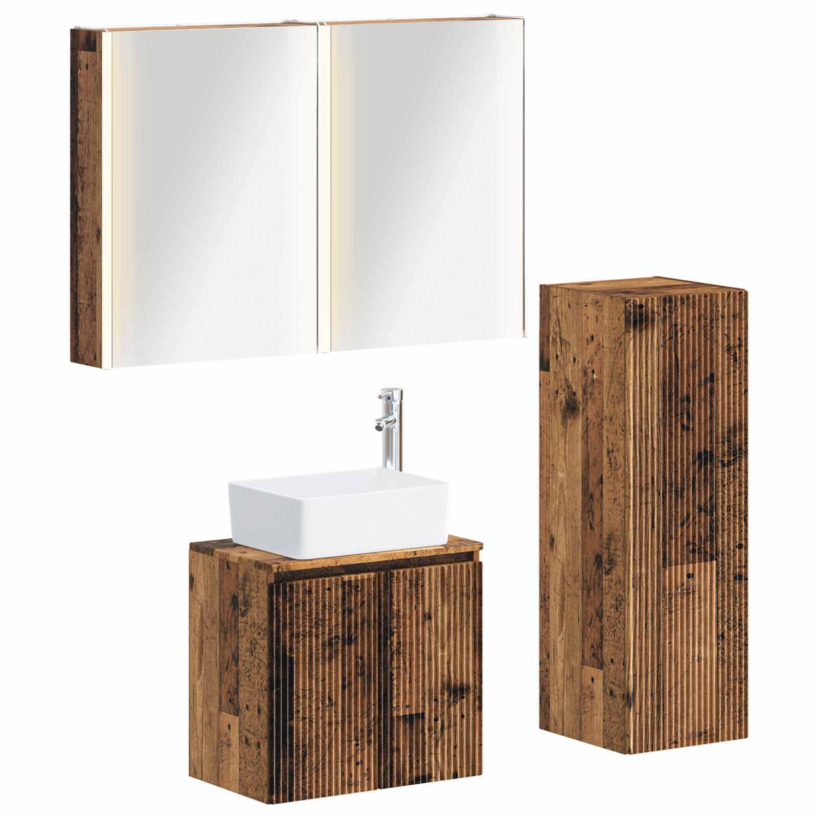 vidaXL Badezimmermöbel-Set 4 pcs Altholz Ingenieurholz und Glas
