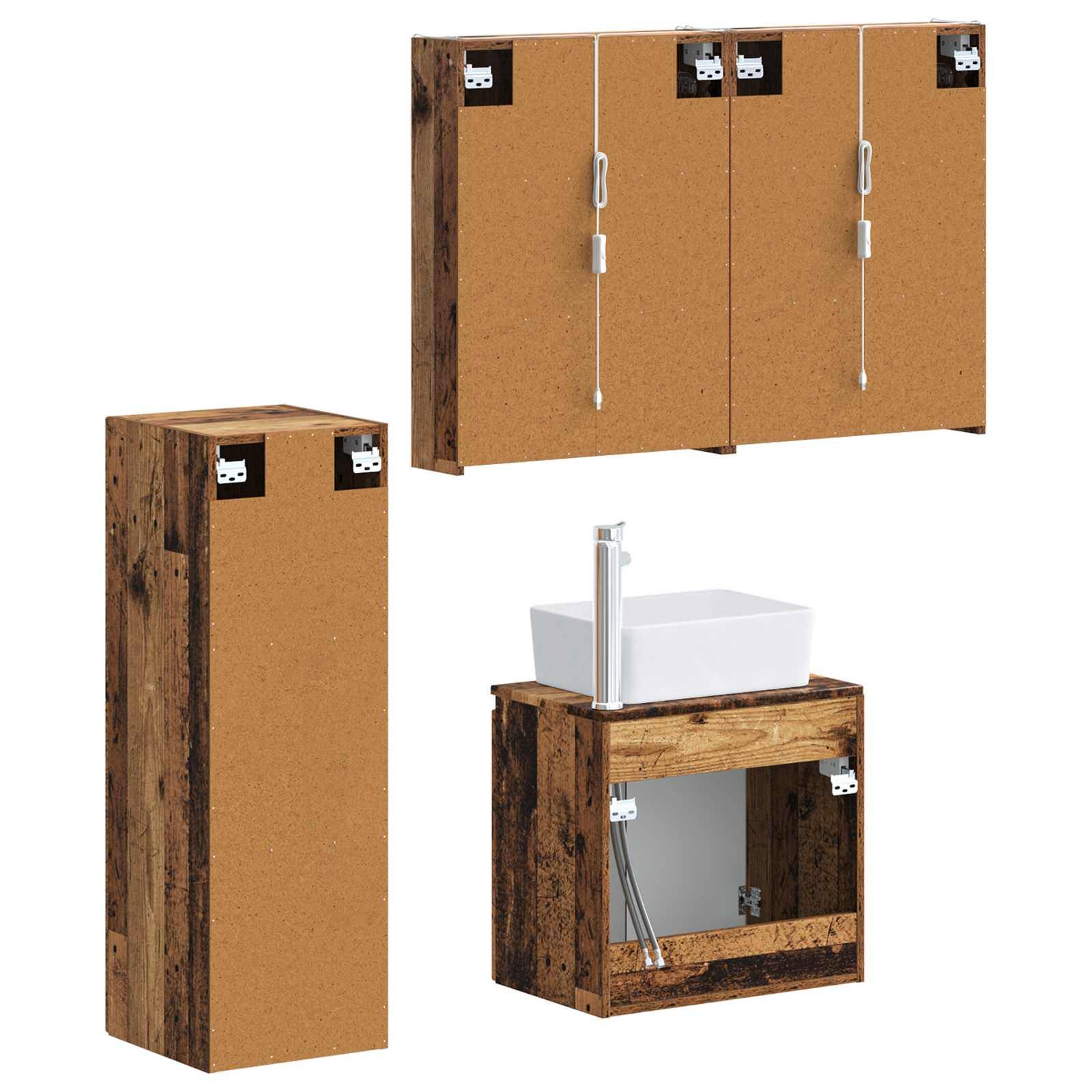 vidaXL Badezimmermöbel-Set 4 pcs Altholz Ingenieurholz und Glas