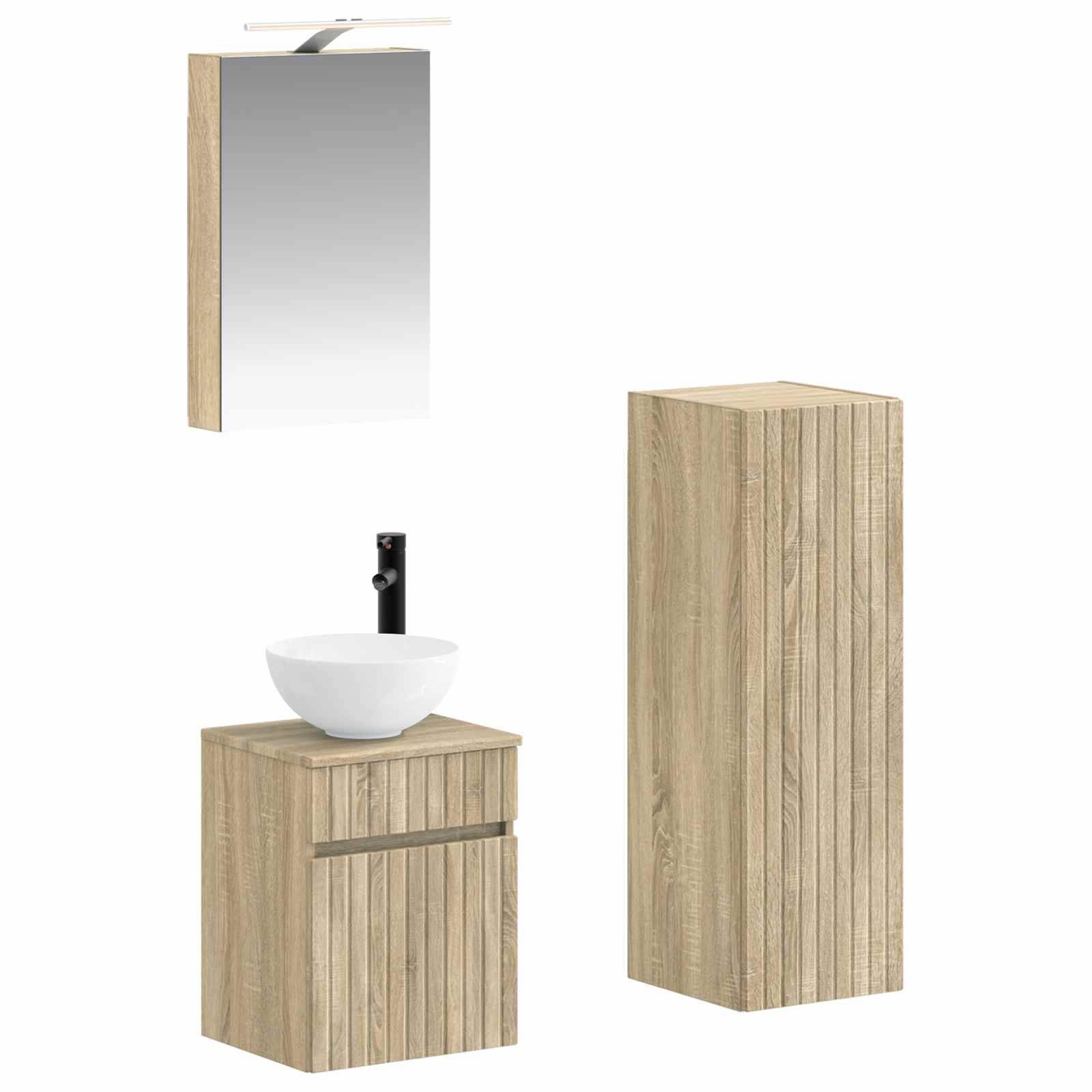 vidaXL Badezimmermöbel-Set 4 pcs Sonoma-Eiche Ingenieurholz und Glas