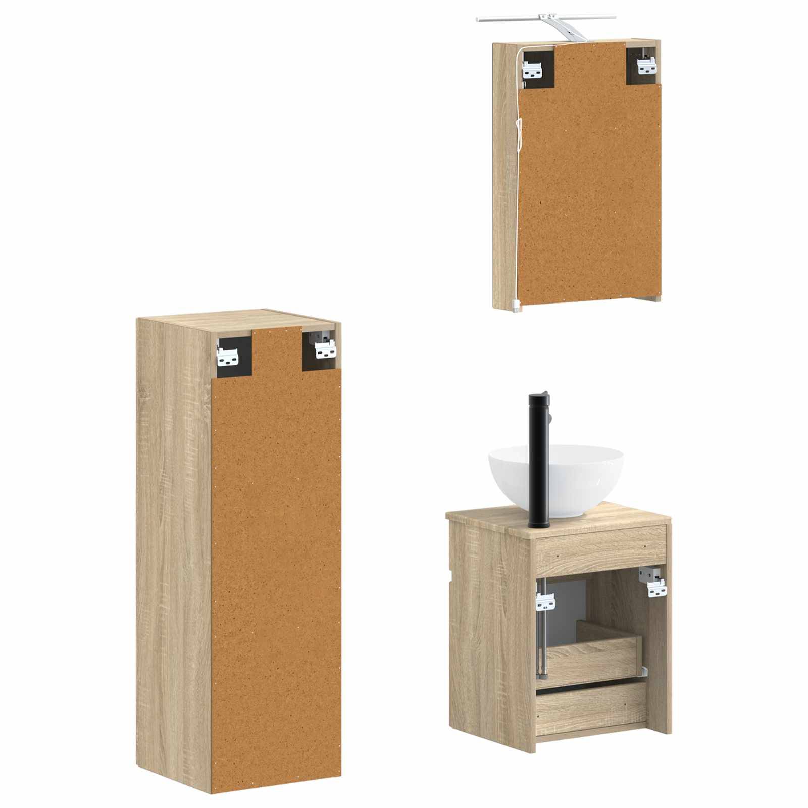vidaXL Badezimmermöbel-Set 4 pcs Sonoma-Eiche Ingenieurholz und Glas