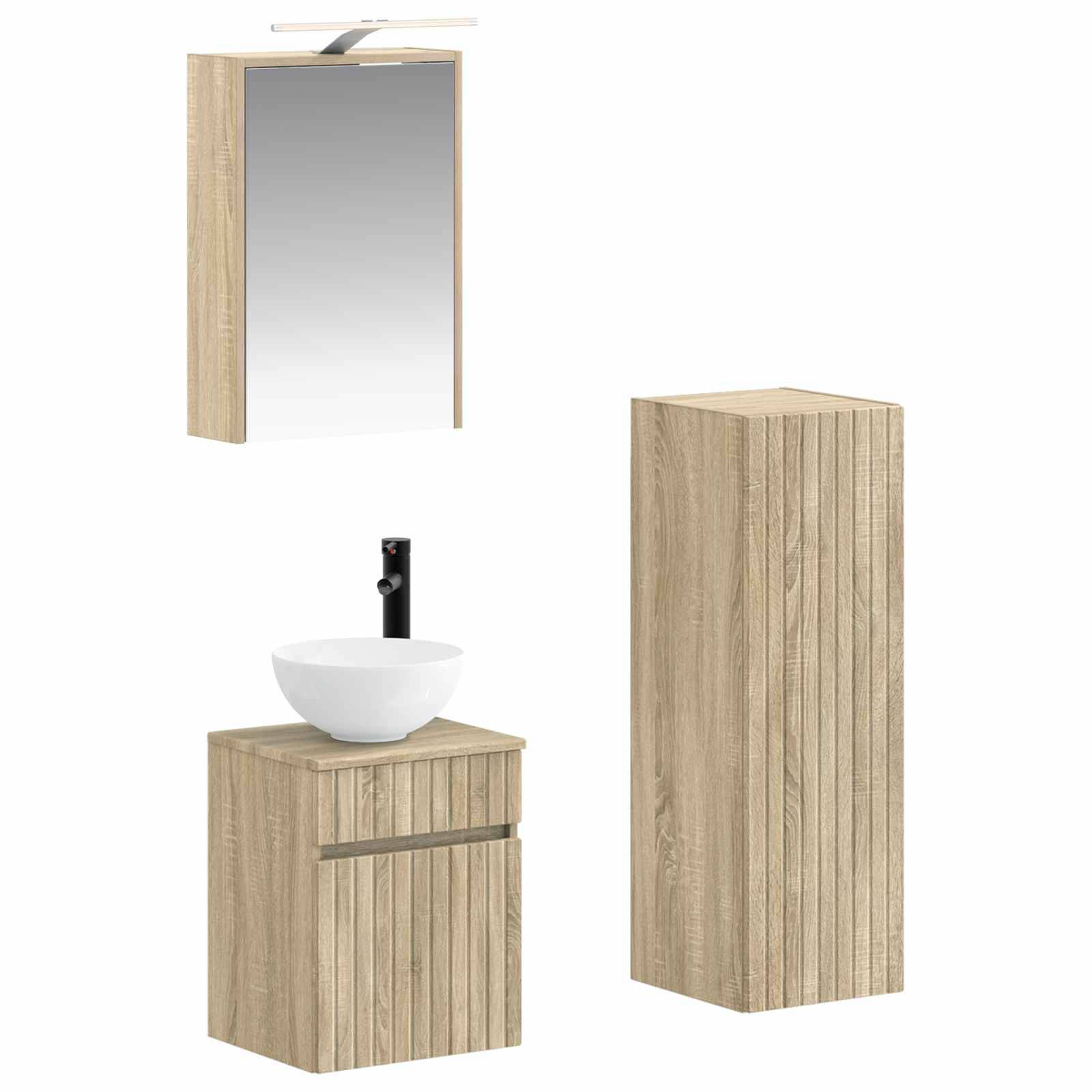 vidaXL Badezimmermöbel-Set 4 pcs Sonoma-Eiche Ingenieurholz und Glas