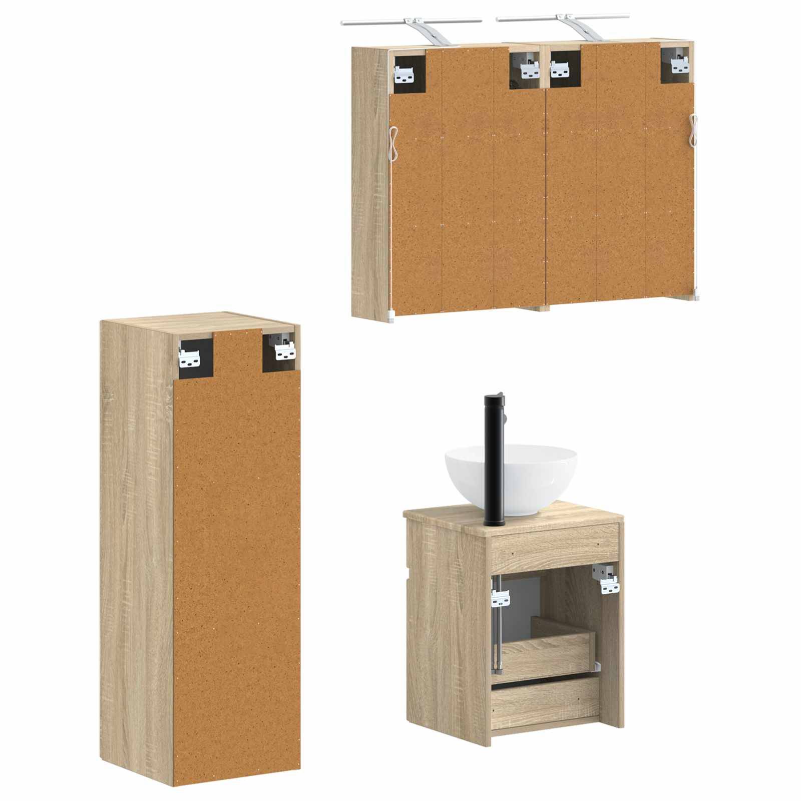 vidaXL Badezimmermöbel-Set 4 pcs Sonoma-Eiche Ingenieurholz und Glas